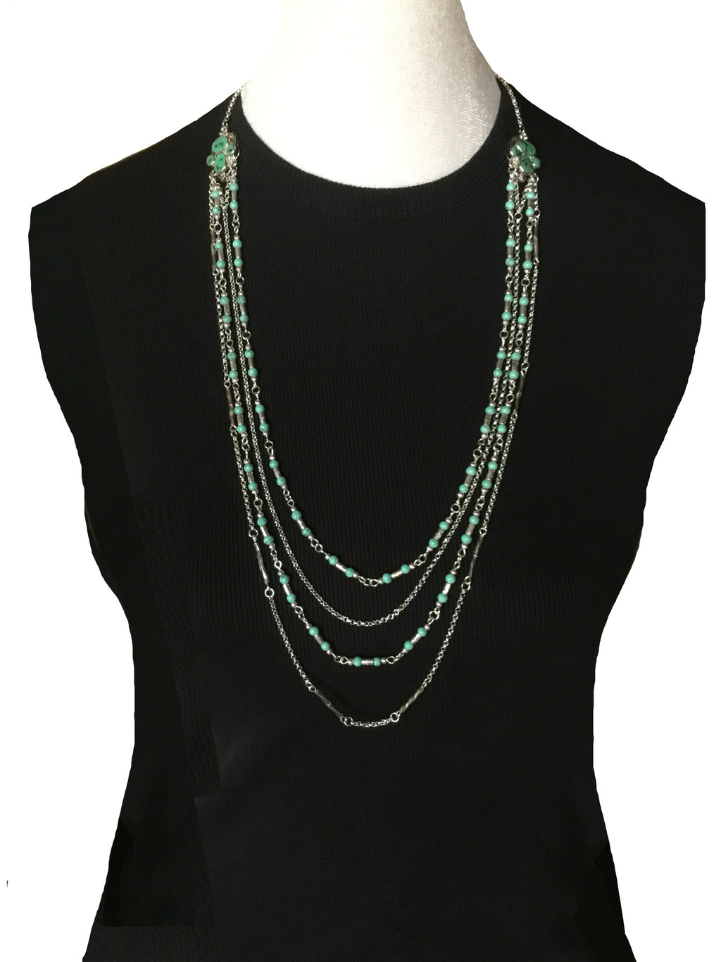Turquoise & Silver Multi-Strand Statement Necklace