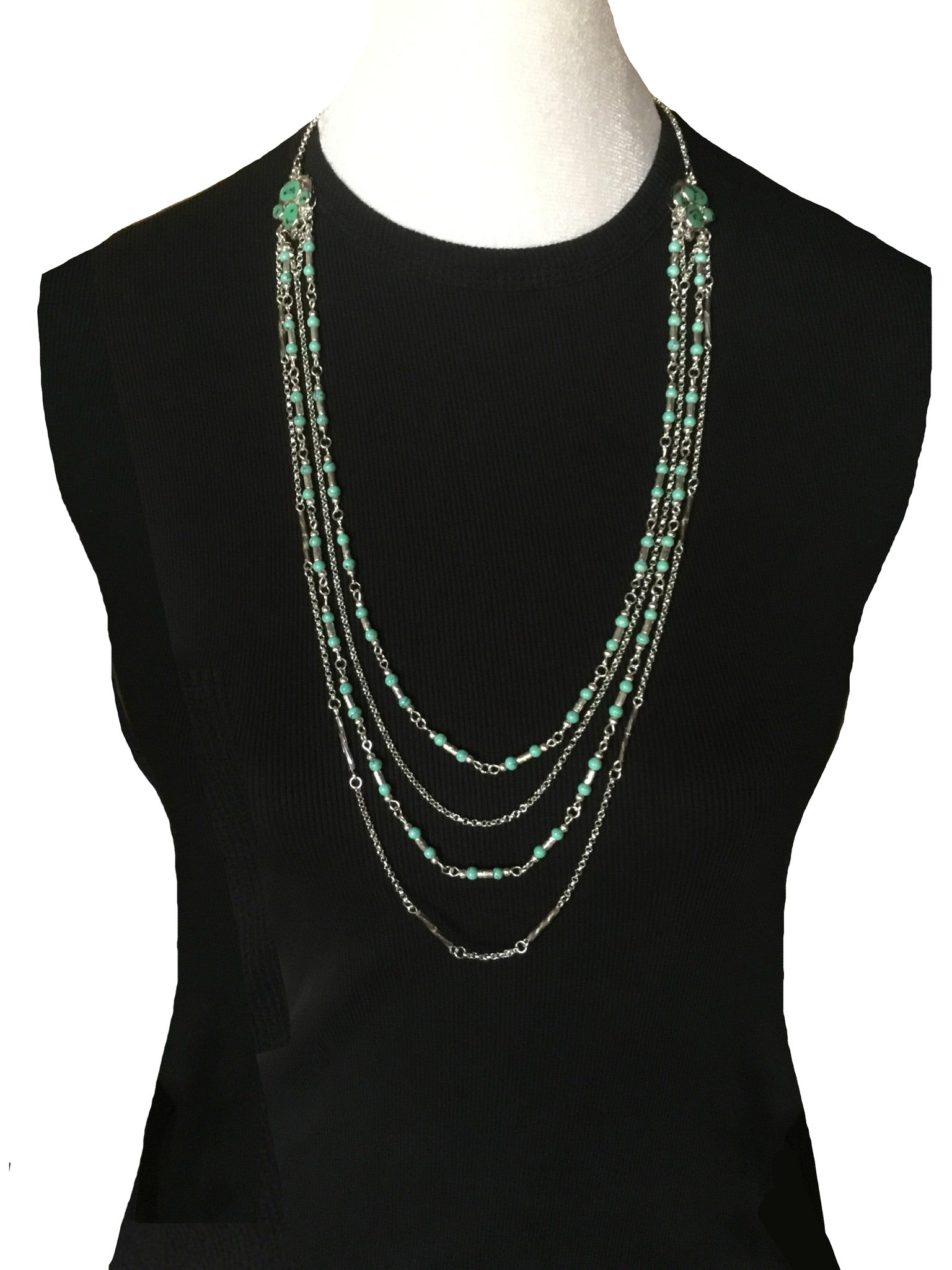 Turquoise & Silver Multi-Strand Statement Necklace