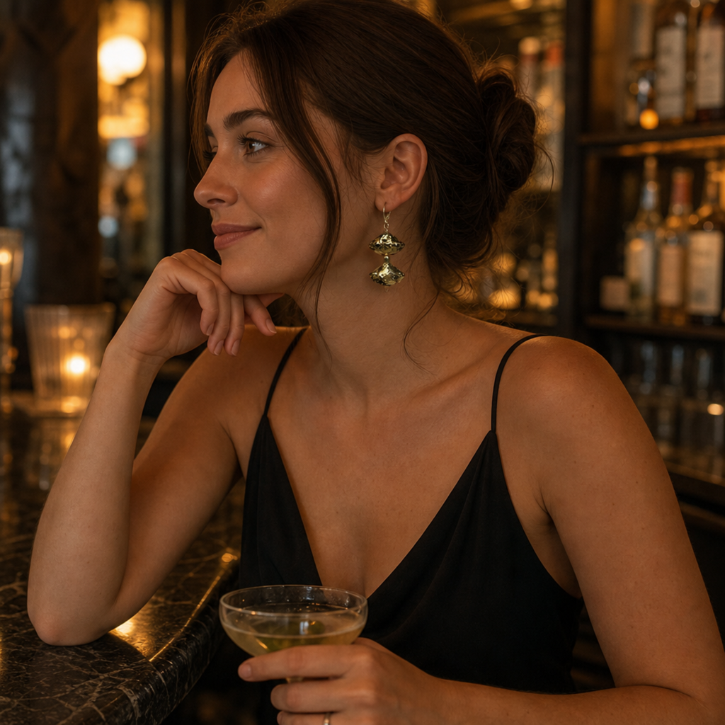 Black & Gold Foil Stacked Diamond Drop Earrings