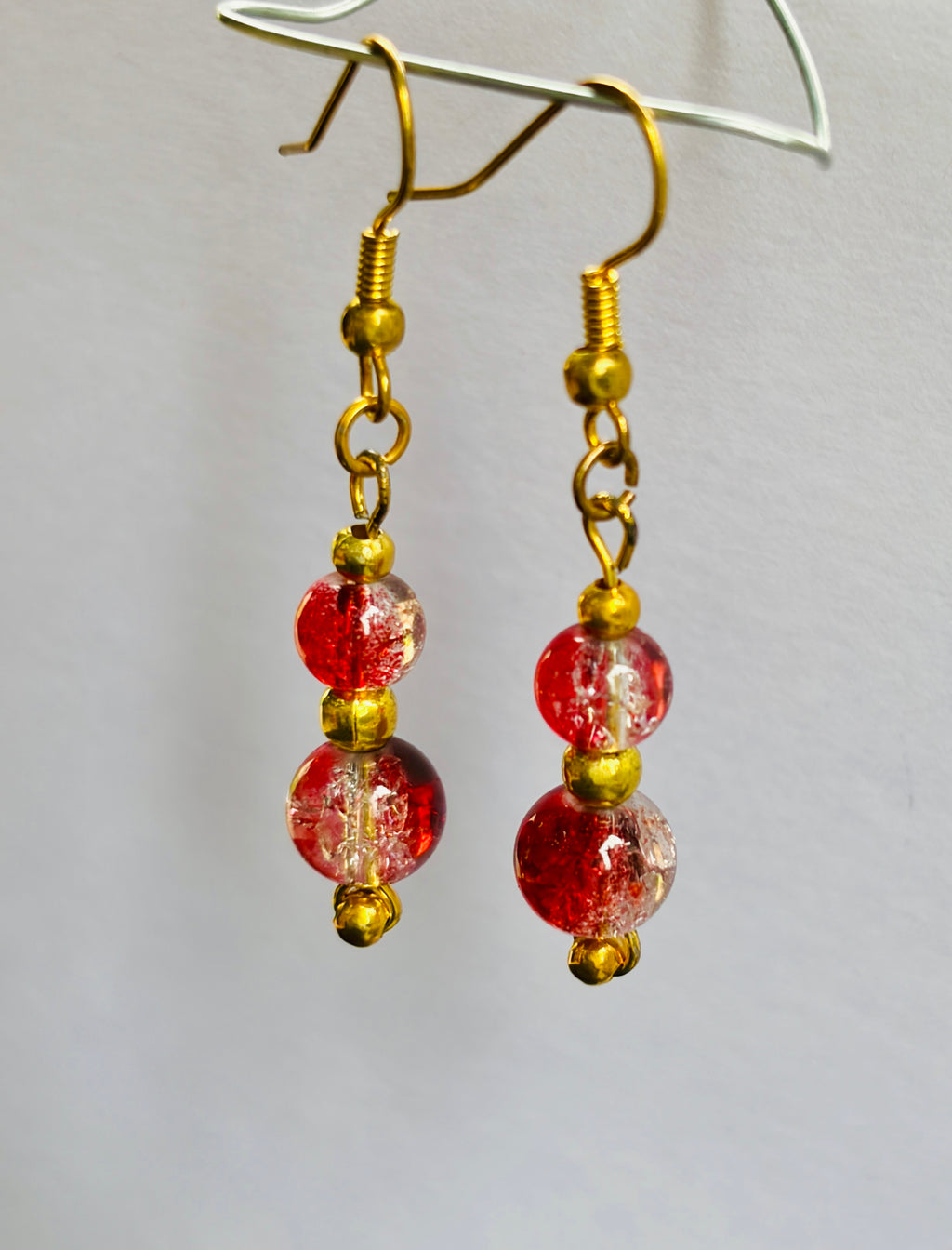 Red Crackle Glass Bead Drop Earrings | Gold Tone – Ezzara Designs