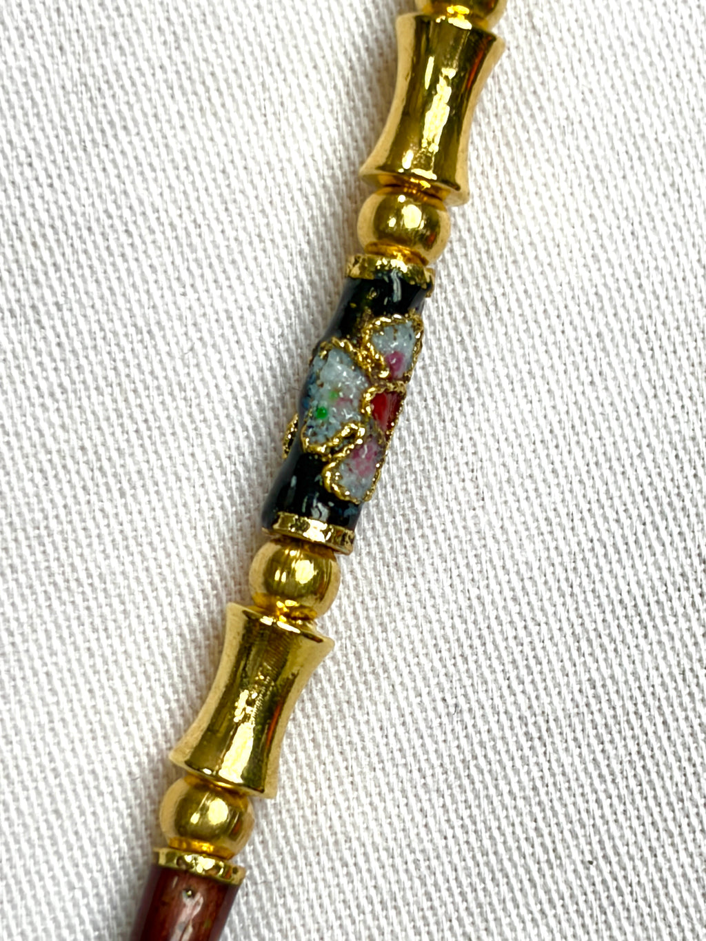 Vintage Cloisonné Tube Bead Necklace with Gold Spacers
