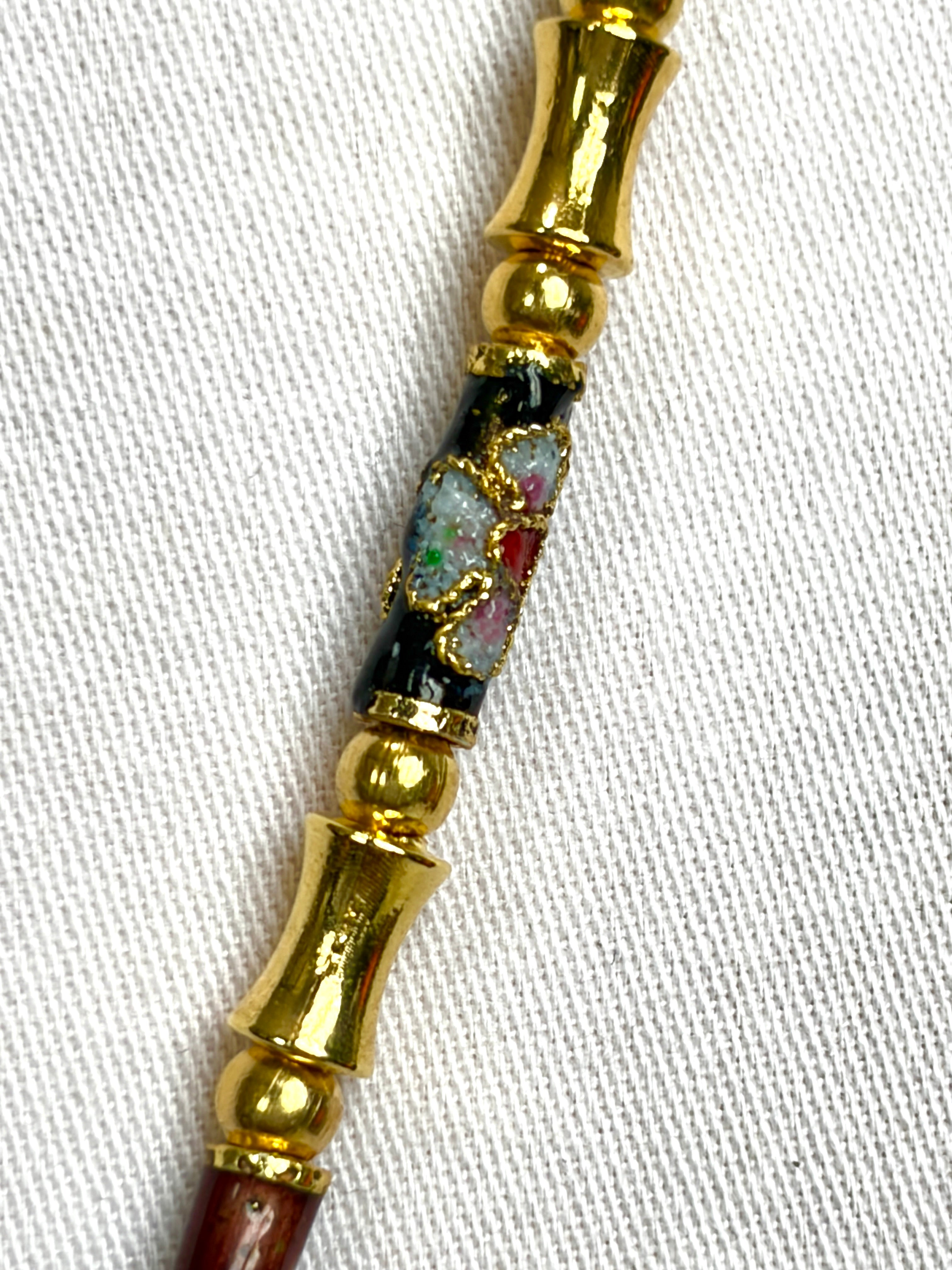 Vintage Cloisonné Tube Bead Necklace with Gold Spacers
