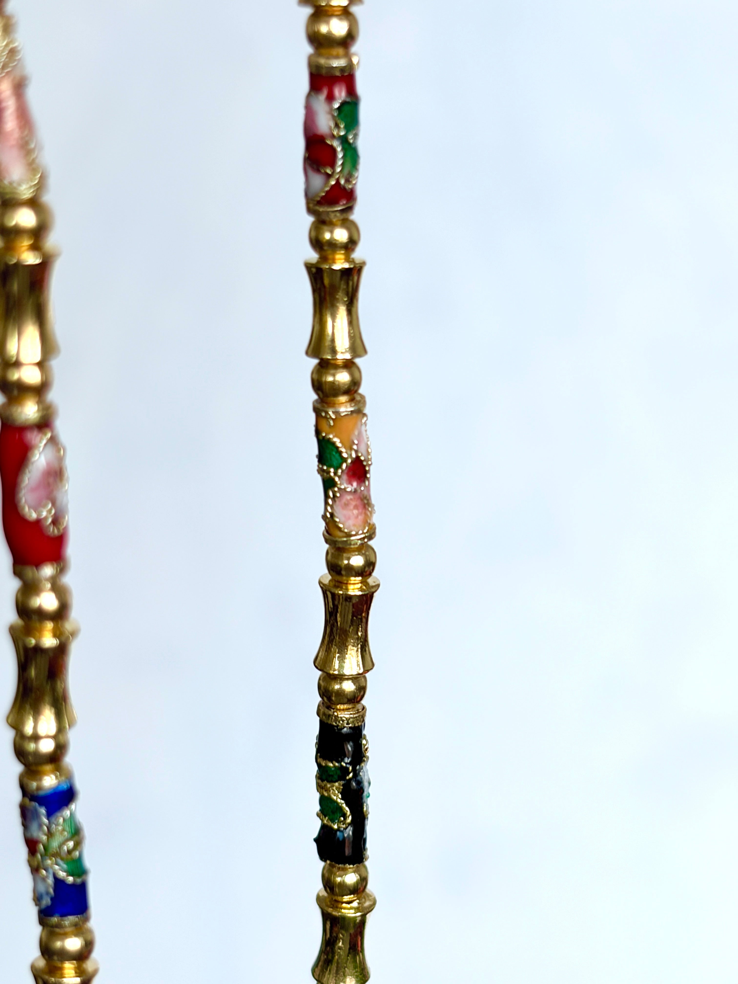 Vintage Cloisonné Tube Bead Necklace with Gold Spacers