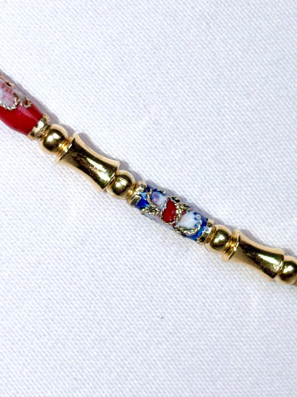 Vintage Cloisonné Tube Bead Necklace with Gold Spacers