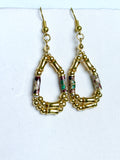 Vintage Cloisonné & Gold Bamboo Teardrop Hoop Earrings