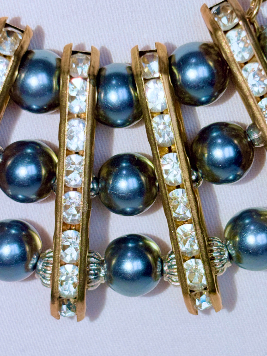 Grey Pearl and Rhinestone Bar Necklace