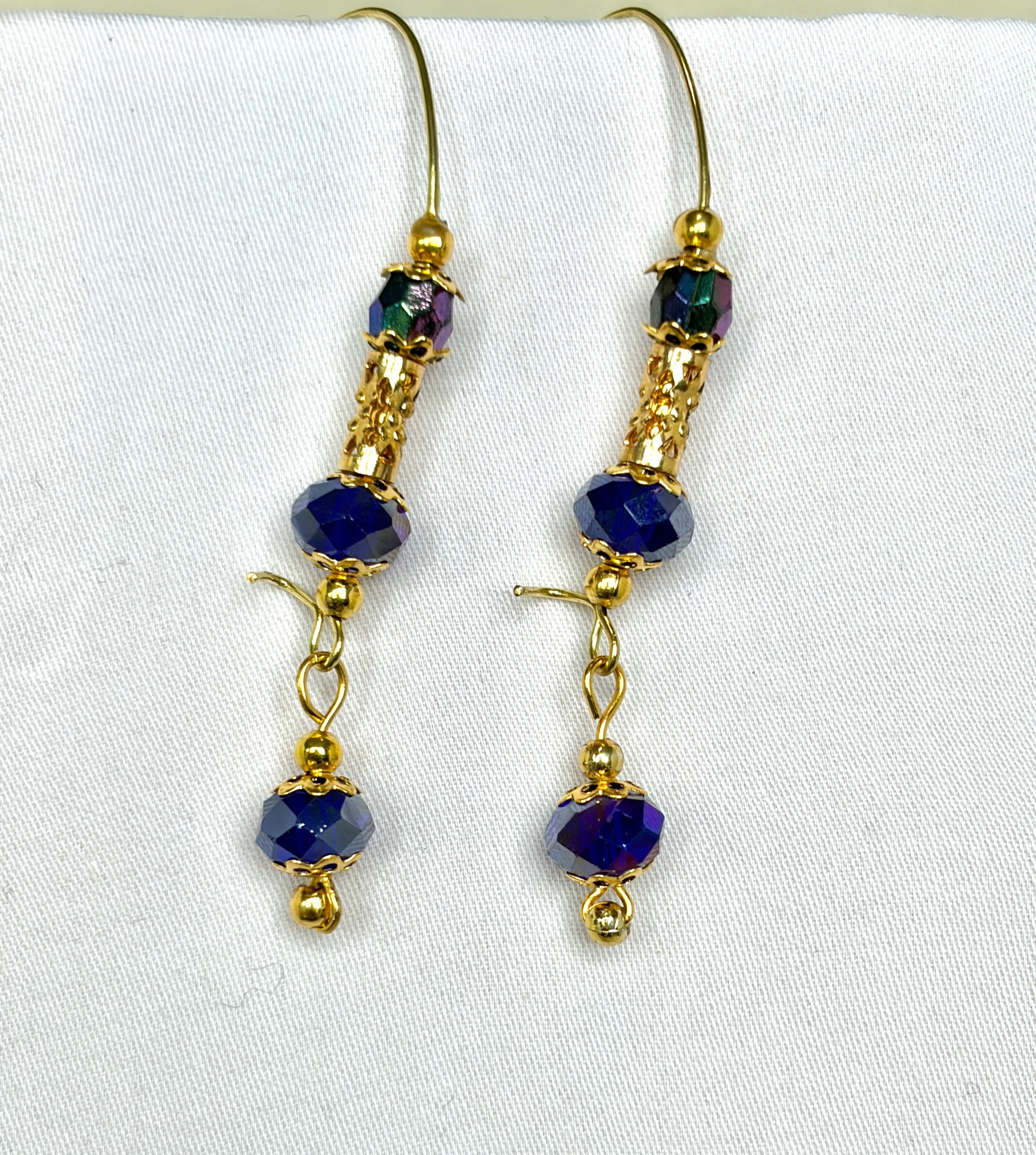 Indigo Crystal & Gold Drop Earrings