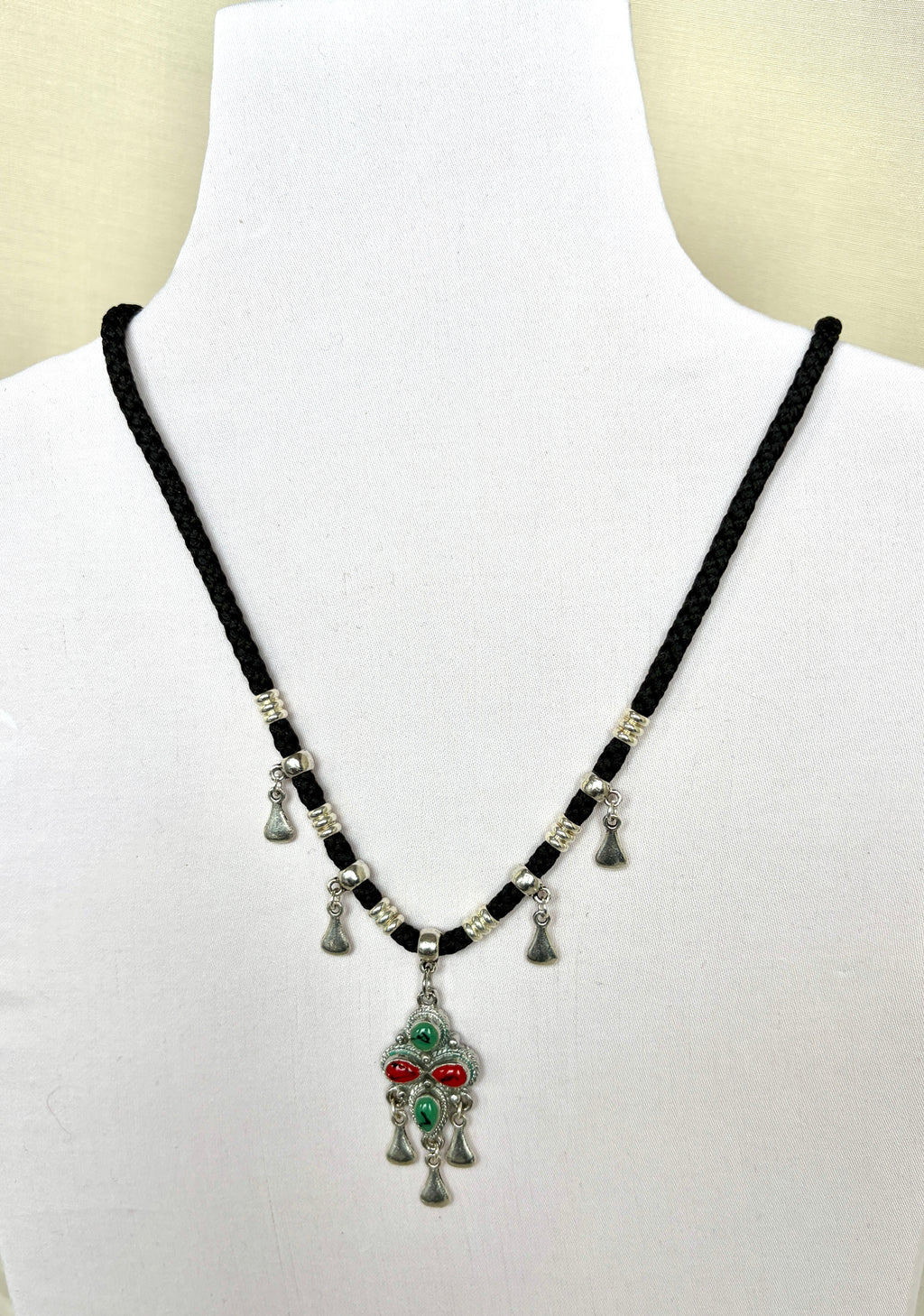 Berber Charm Necklace – Silver Pendant with Turquoise & Coral Stones