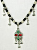 Berber Charm Necklace – Silver Pendant with Turquoise & Coral Stones