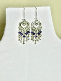 Handmade Silver Heart Chandelier Earrings | Purple Crystal Drops