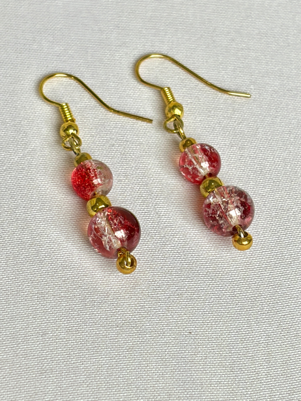 Red Crackle Glass Bead Drop Earrings | Gold Tone – Ezzara Designs