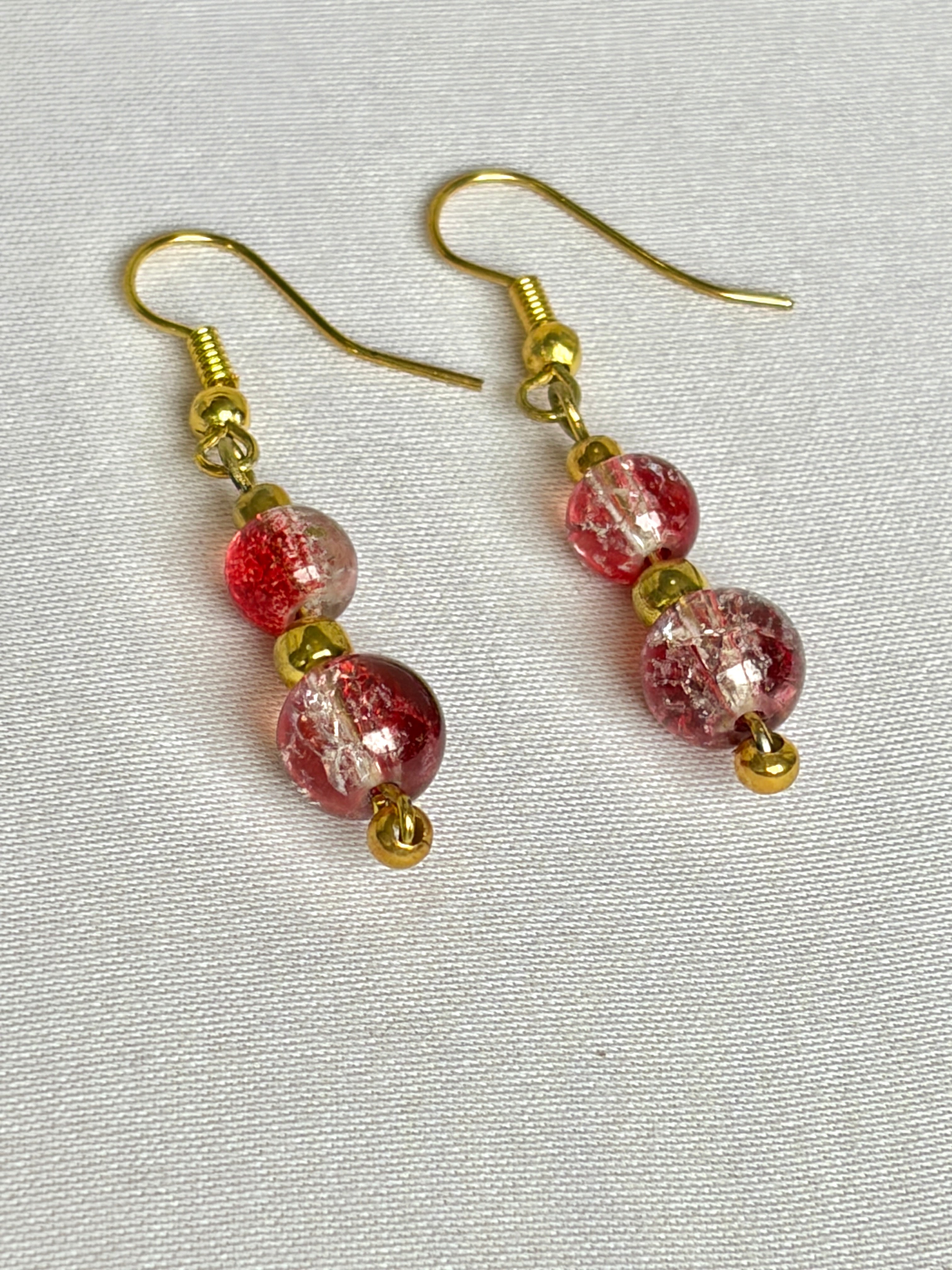 Red Crackle Glass Bead Drop Earrings | Gold Tone – Ezzara Designs