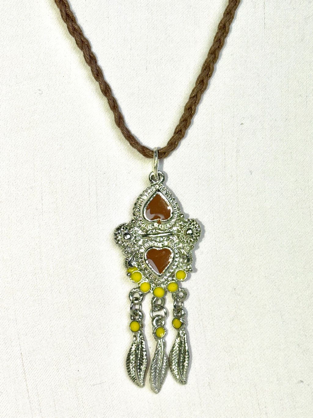 Silver Filigree Feather Charm Pendant Necklace