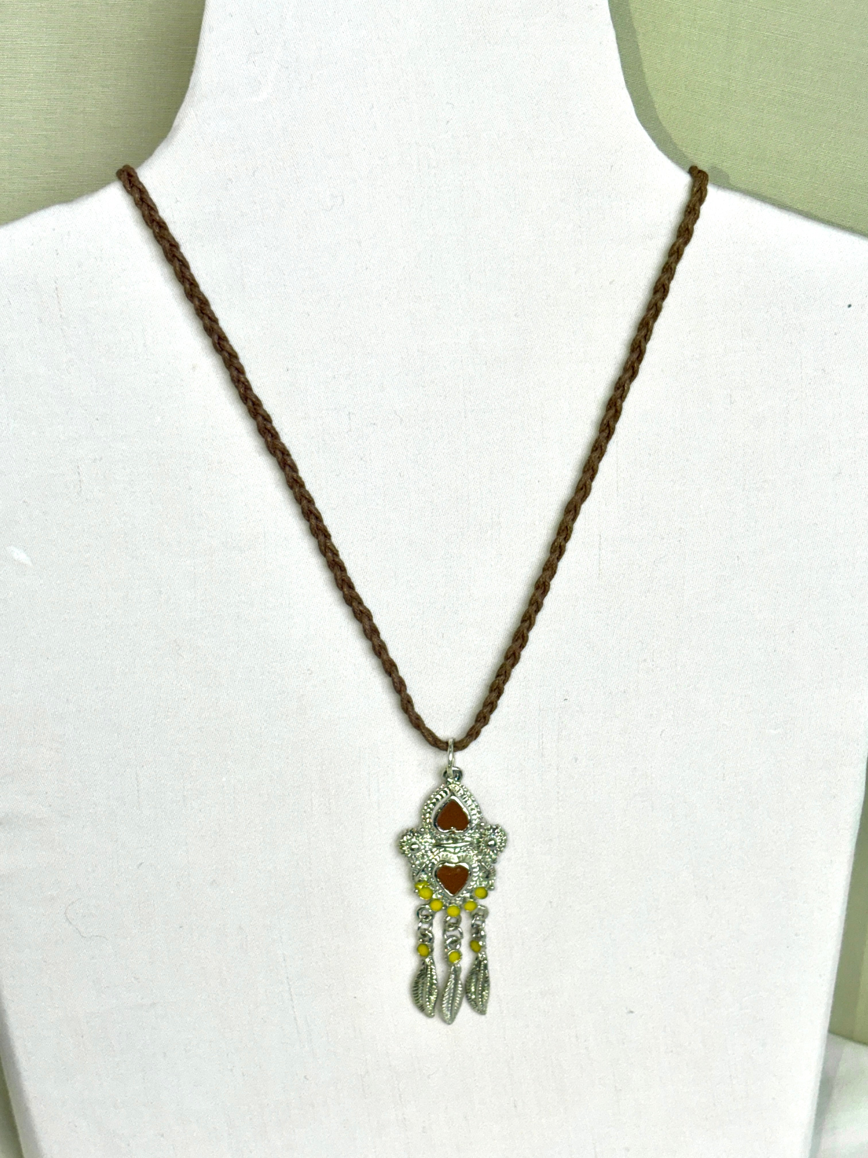 Silver Filigree Feather Charm Pendant Necklace