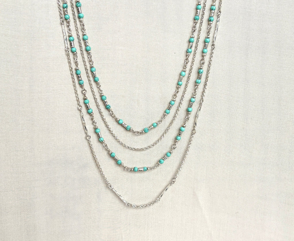 Turquoise & Silver Multi-Strand Statement Necklace