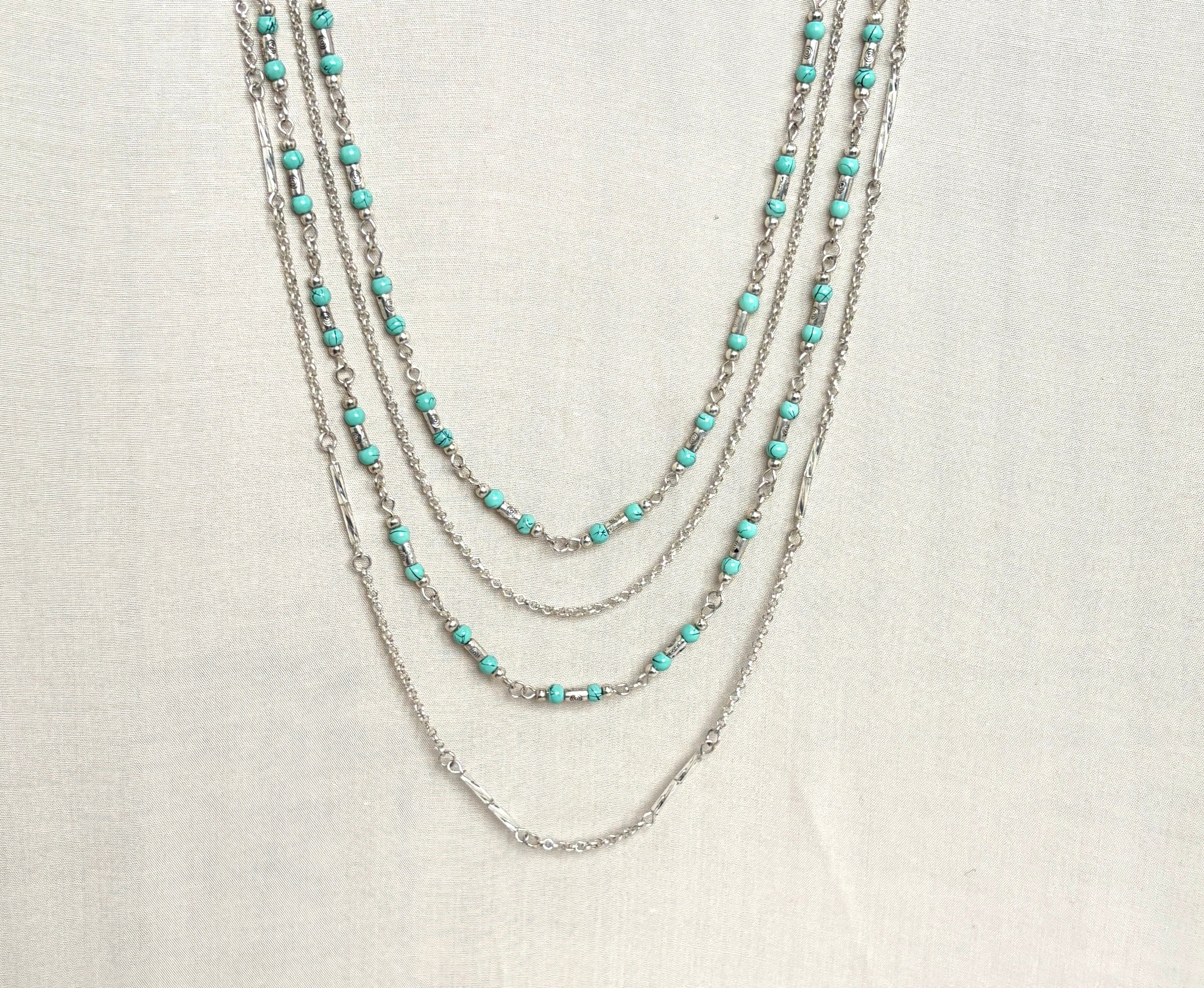 Turquoise & Silver Multi-Strand Statement Necklace