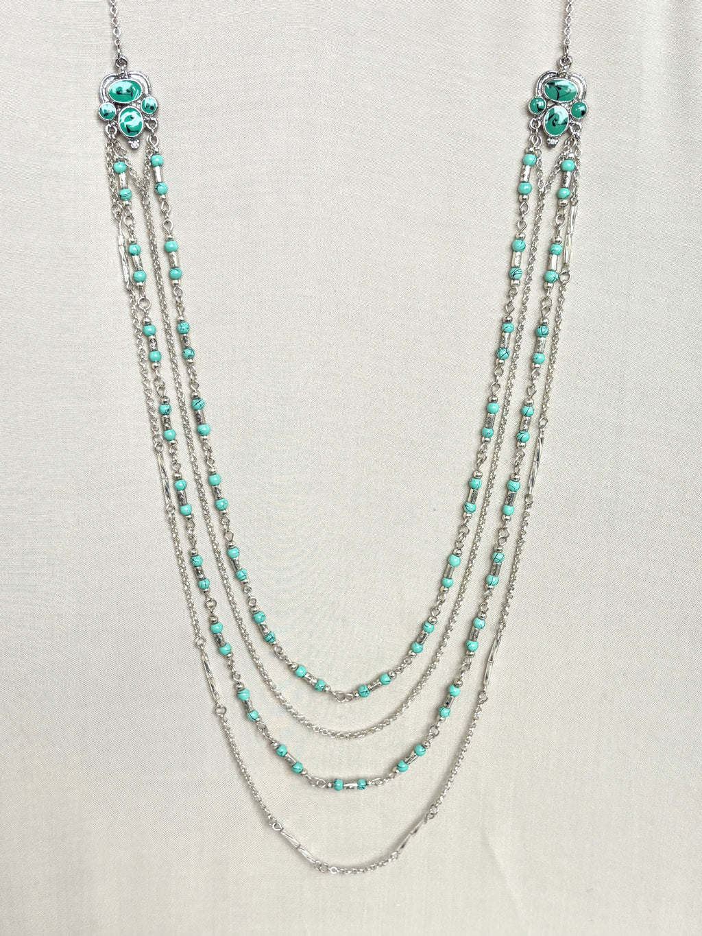 Turquoise & Silver Multi-Strand Statement Necklace