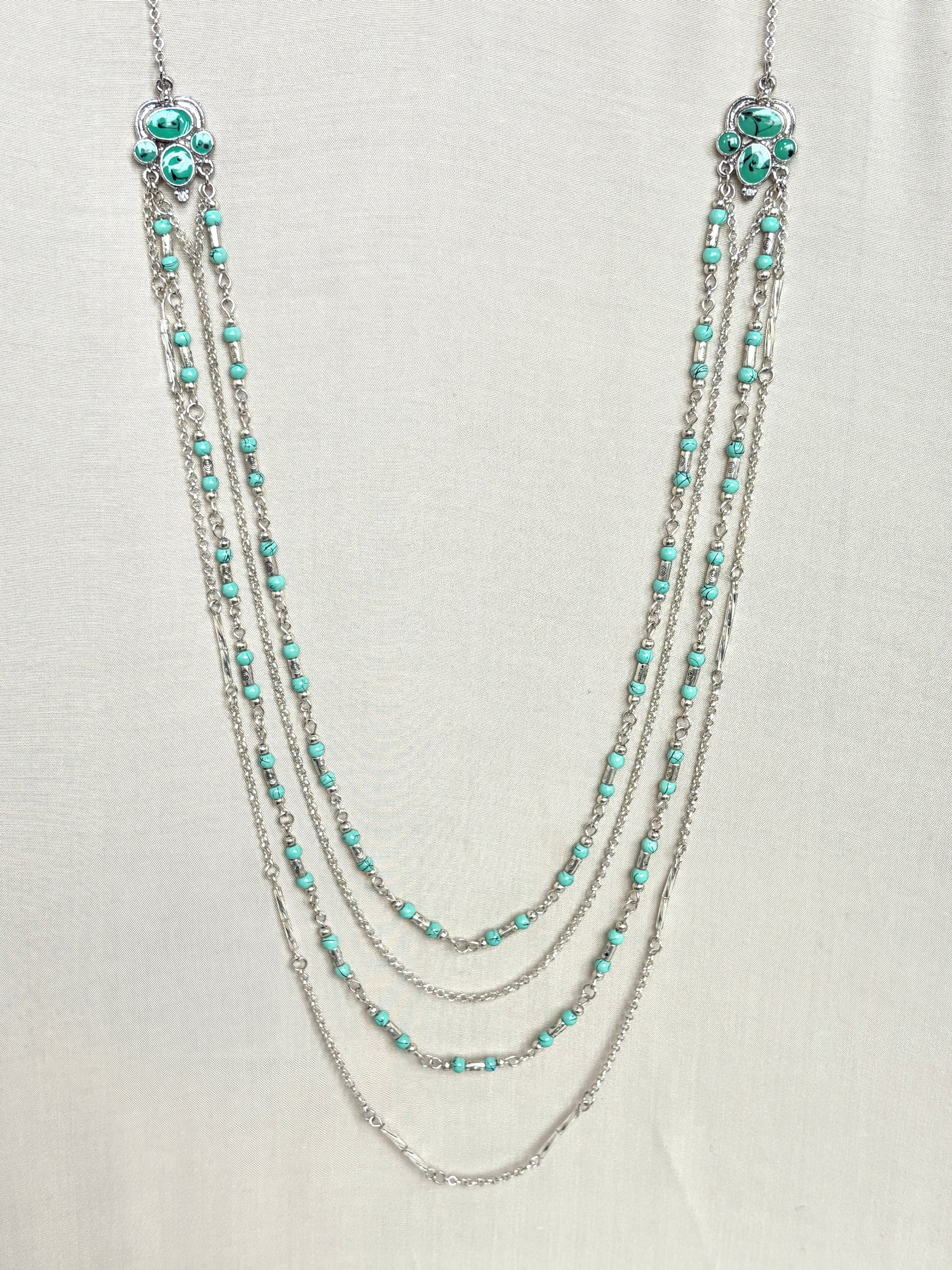 Turquoise & Silver Multi-Strand Statement Necklace
