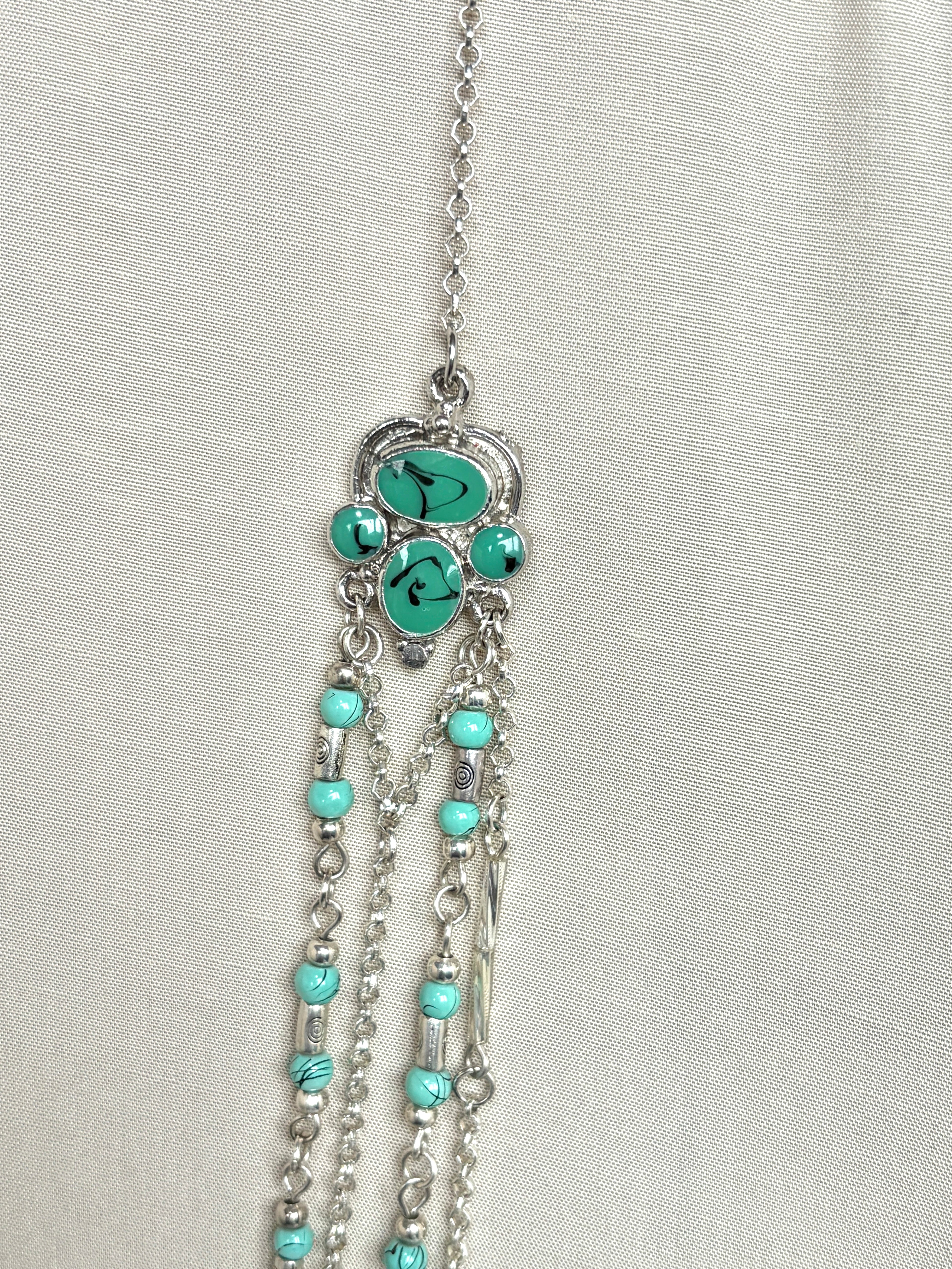 Turquoise & Silver Multi-Strand Statement Necklace