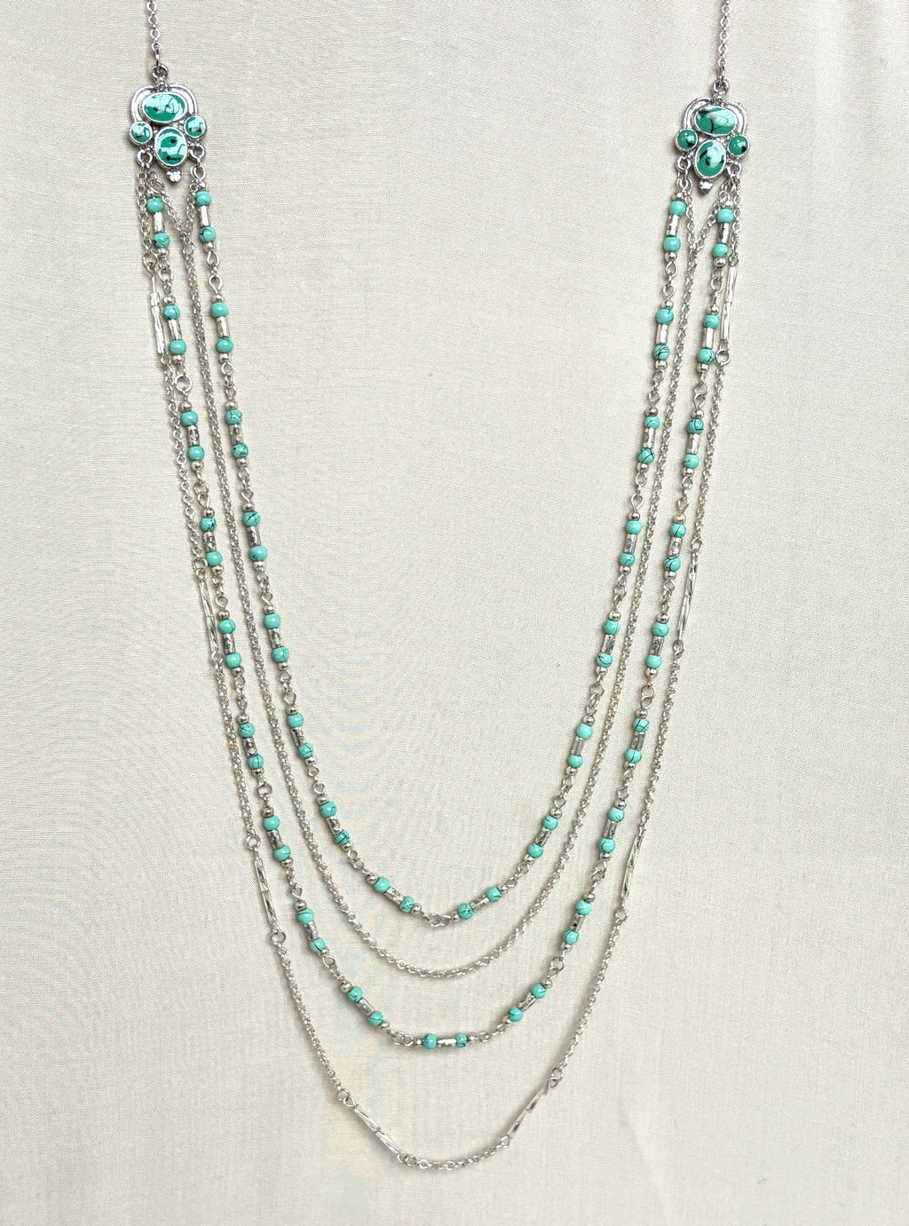 Turquoise & Silver Multi-Strand Statement Necklace