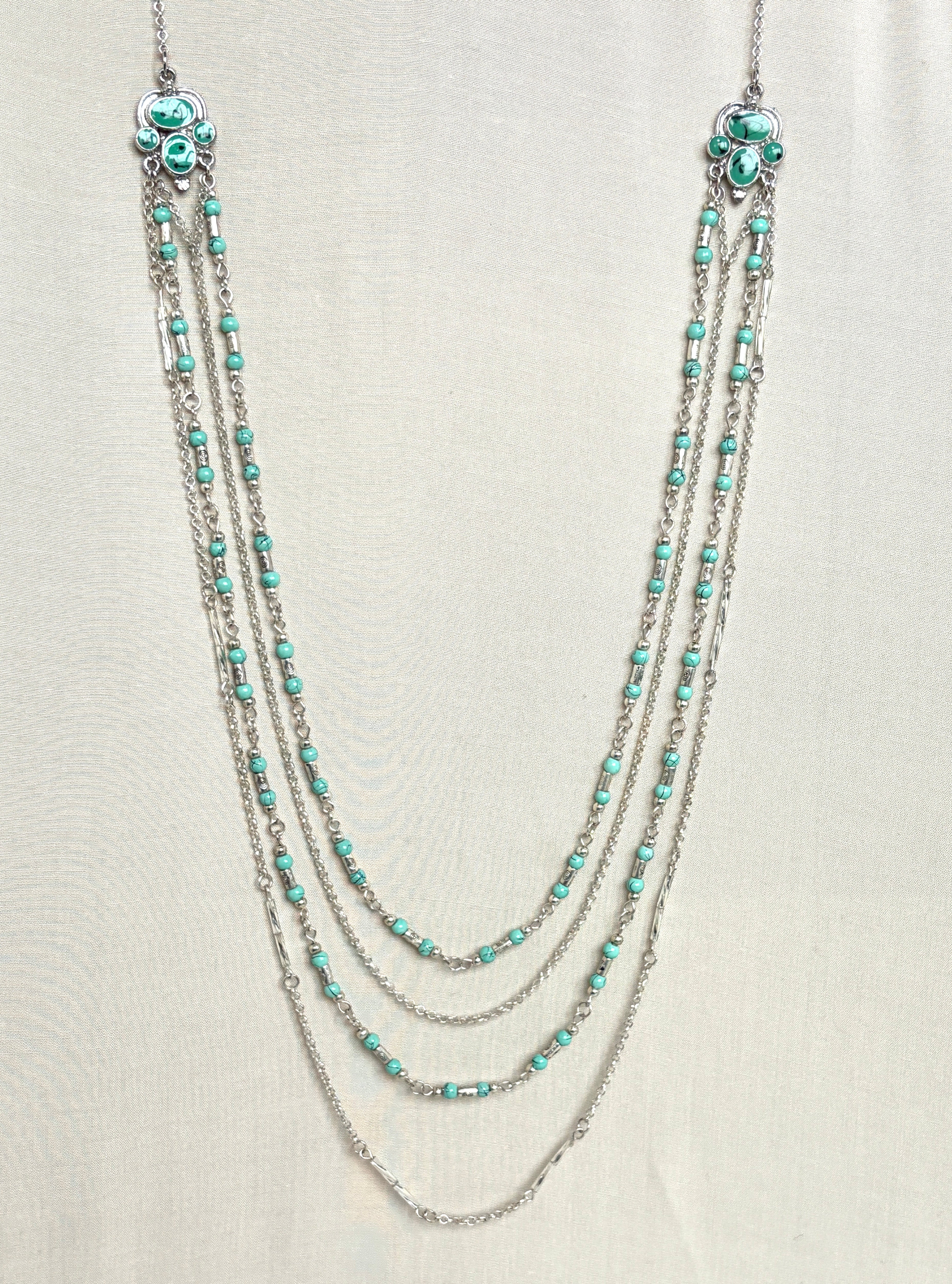 Turquoise & Silver Multi-Strand Statement Necklace