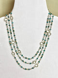Long Teal Crystal & Silver Rope Ring Necklace