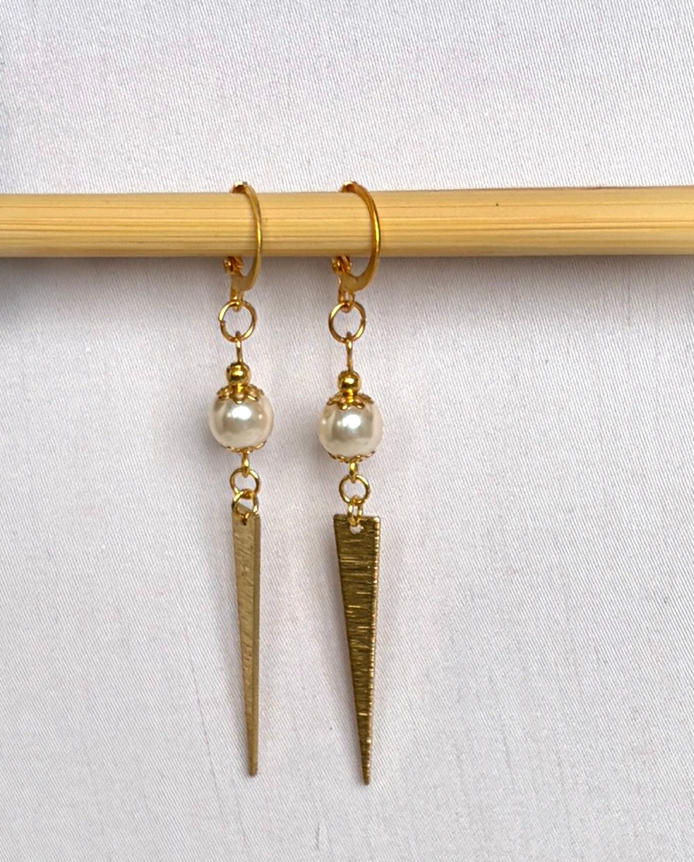 Pearl & Gold Spike Drop Earrings