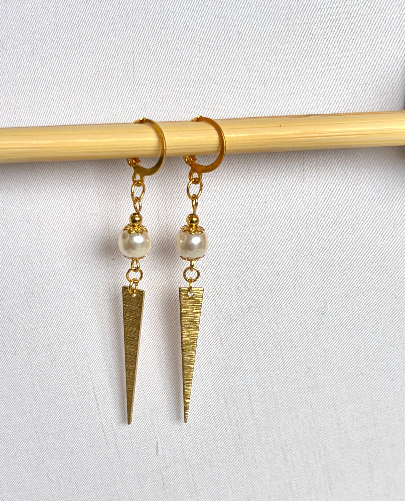Pearl & Gold Spike Drop Earrings