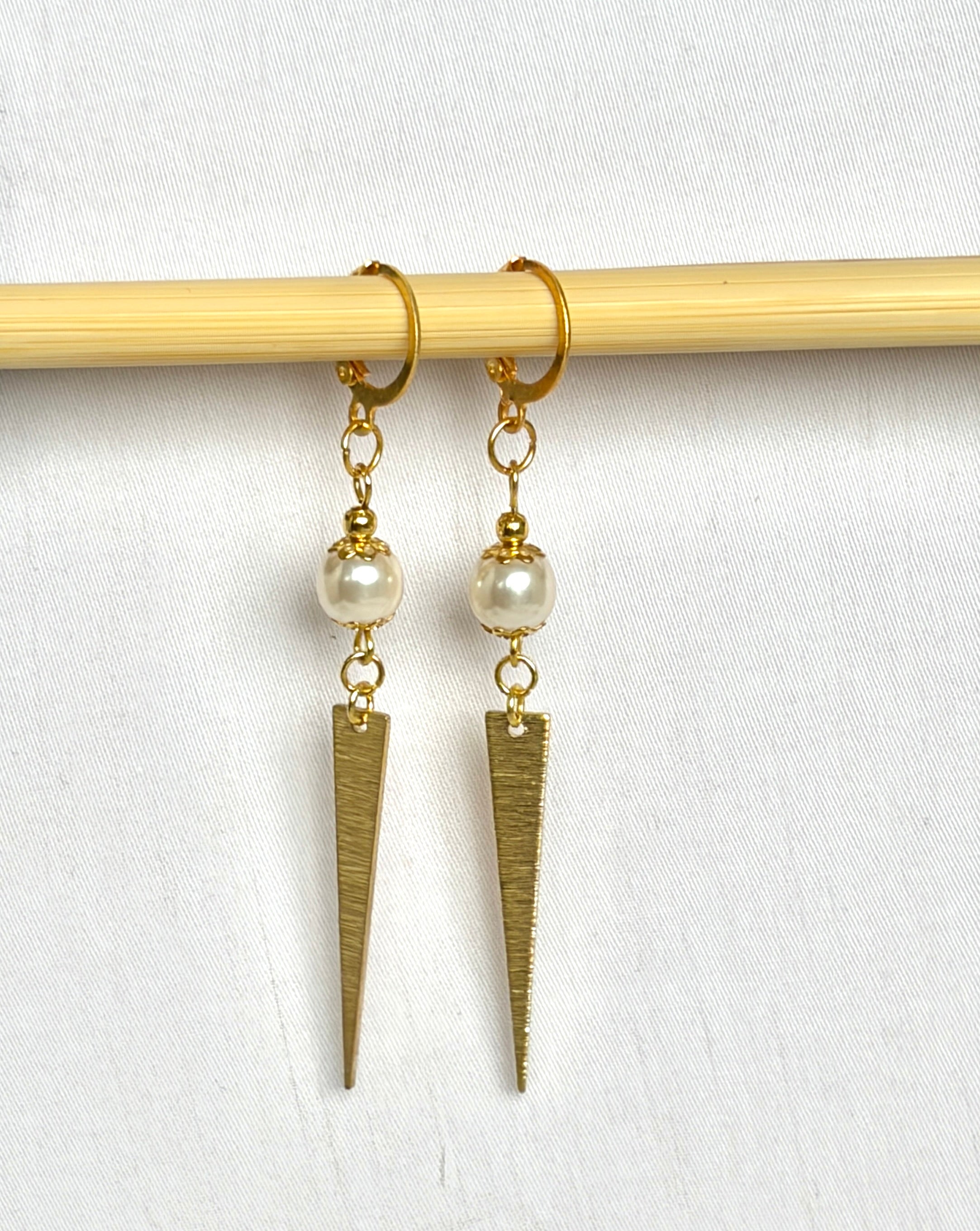 Pearl & Gold Spike Drop Earrings