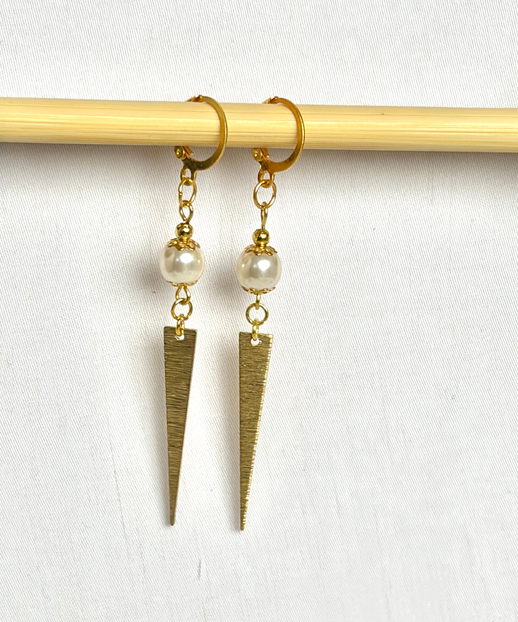 Pearl & Gold Spike Drop Earrings