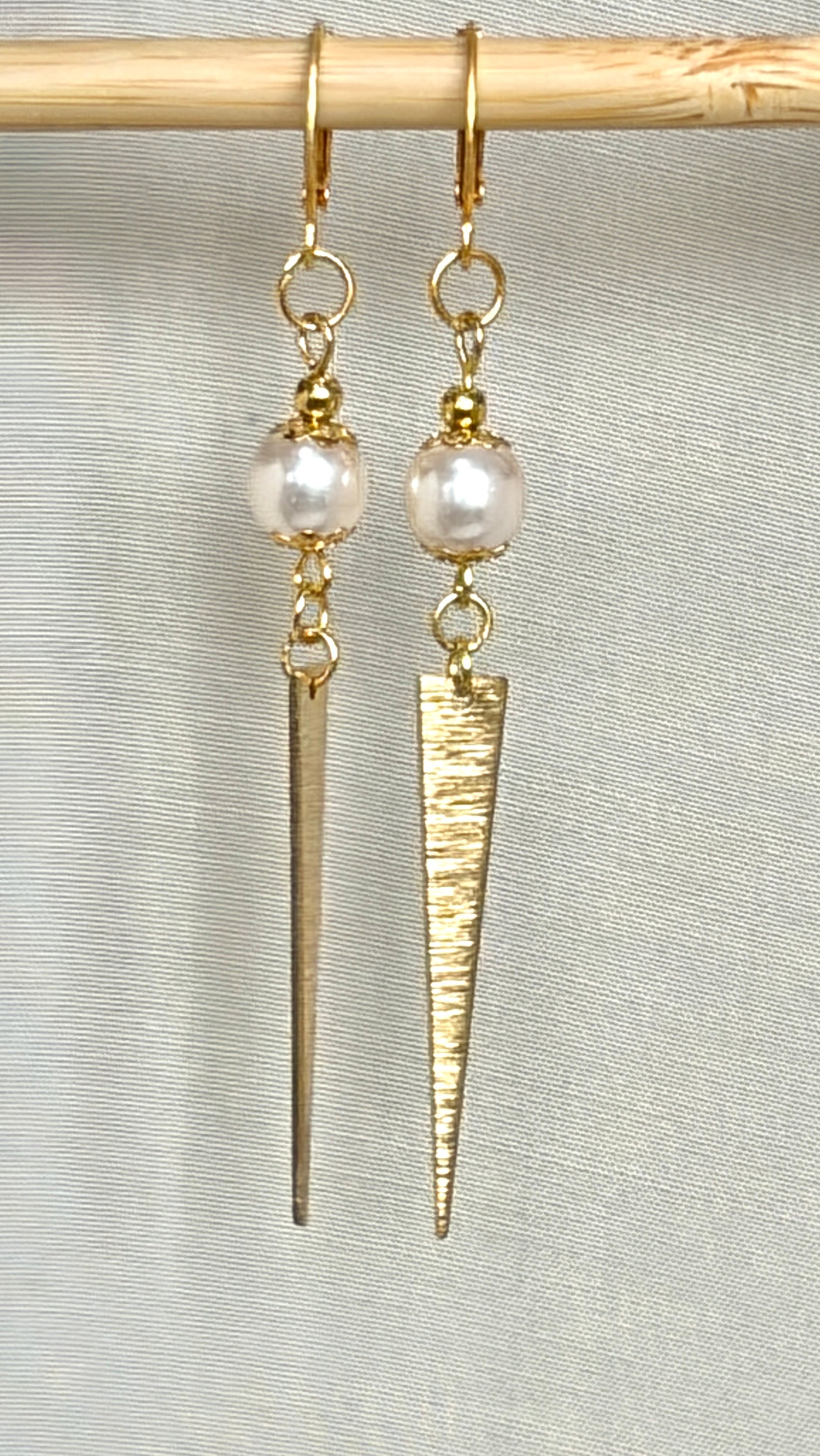 Pearl & Gold Spike Drop Earrings
