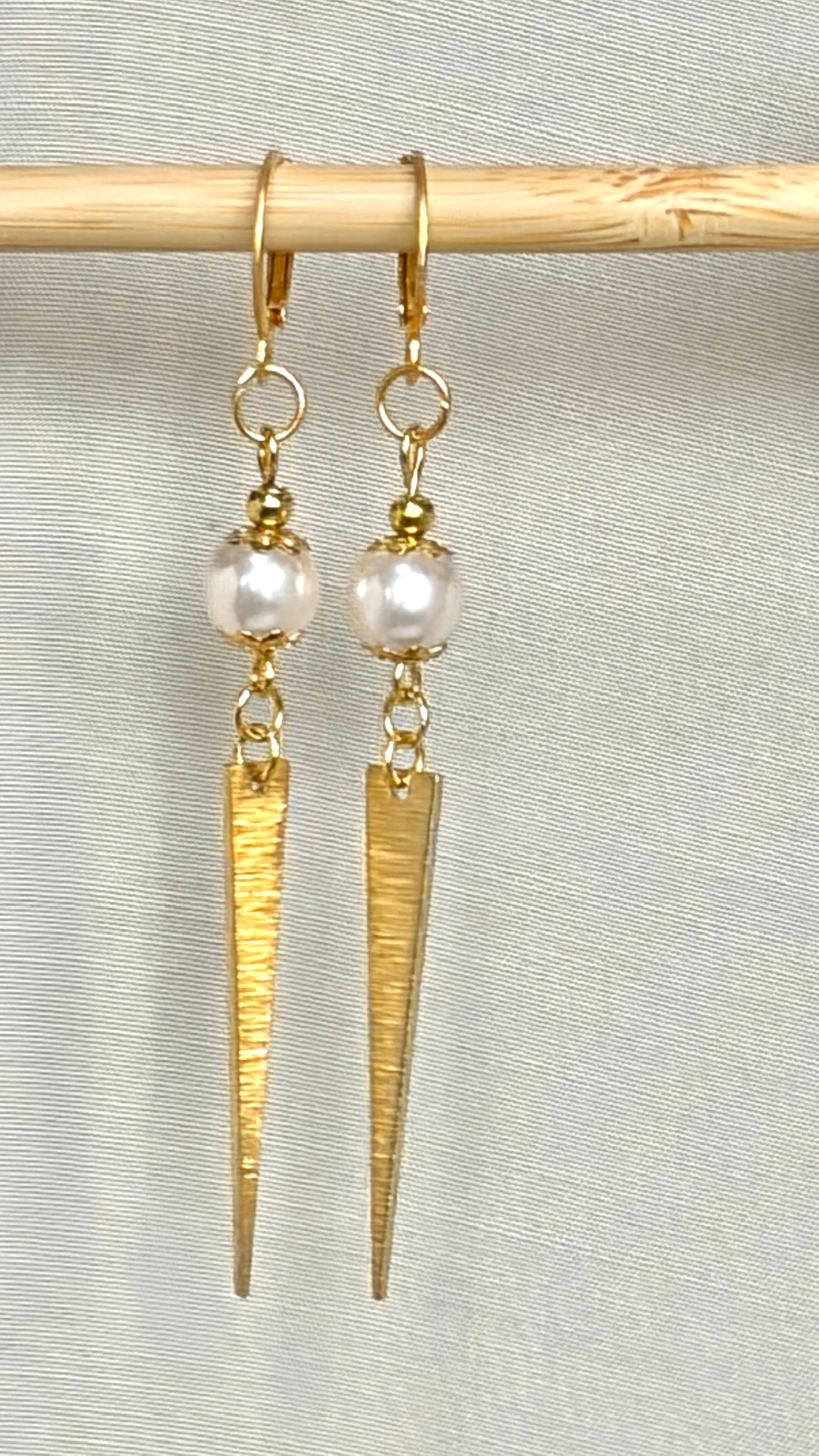 Pearl & Gold Spike Drop Earrings