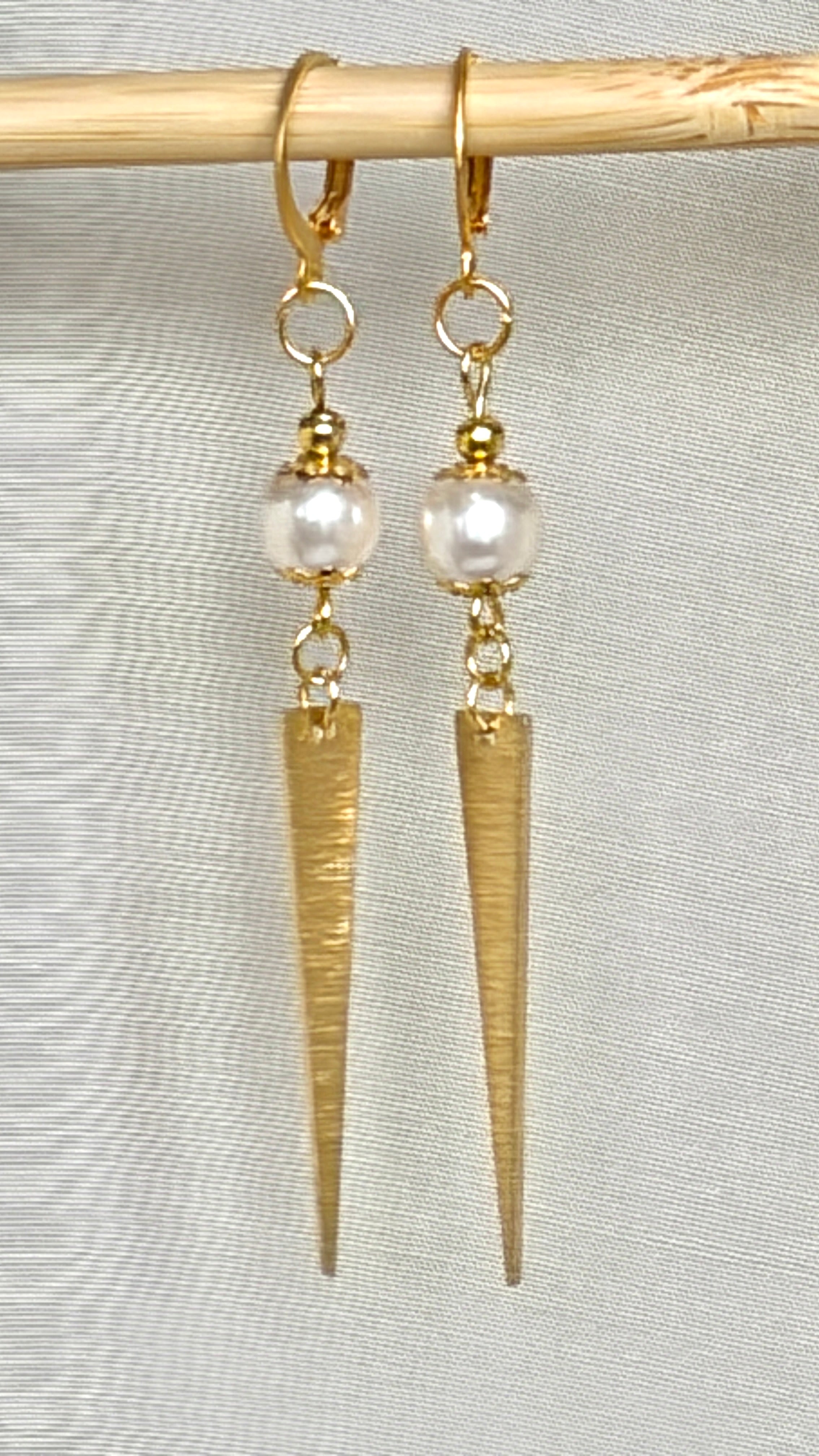 Pearl & Gold Spike Drop Earrings