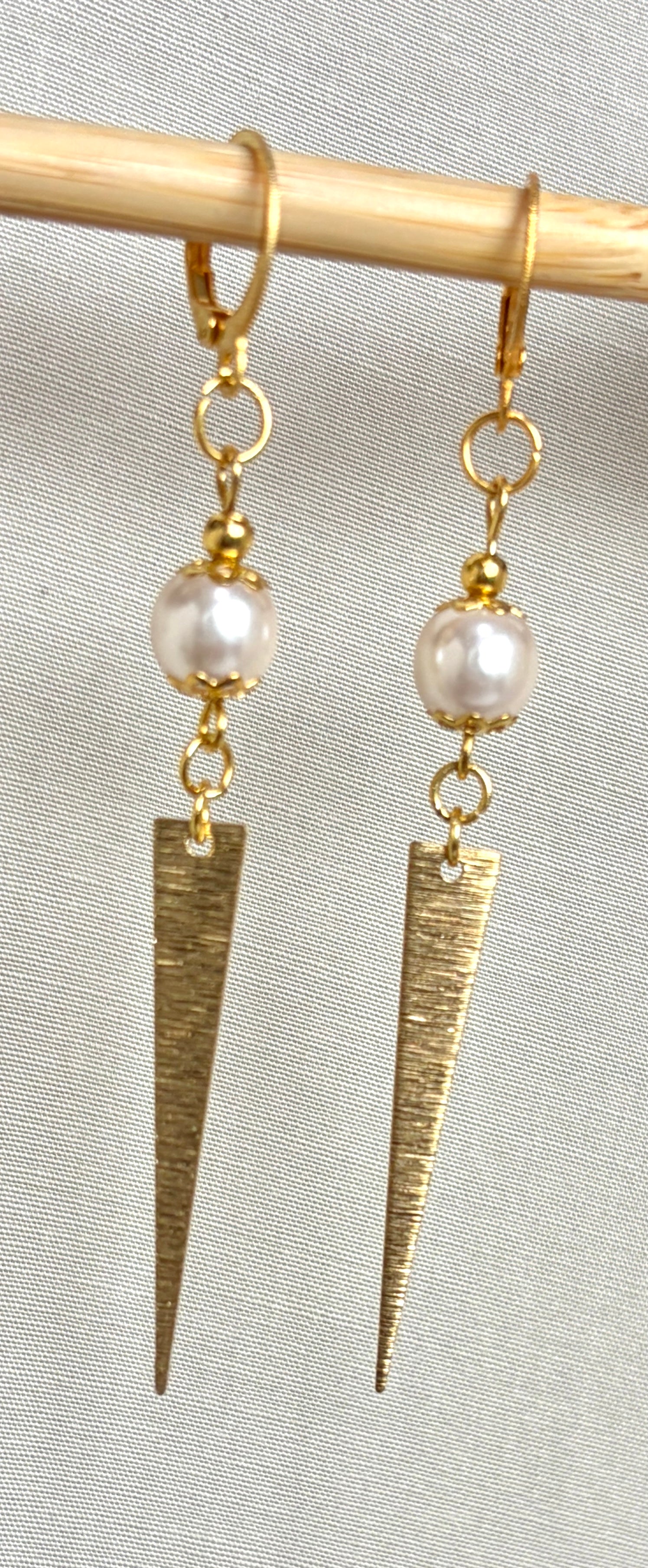 Pearl & Gold Spike Drop Earrings