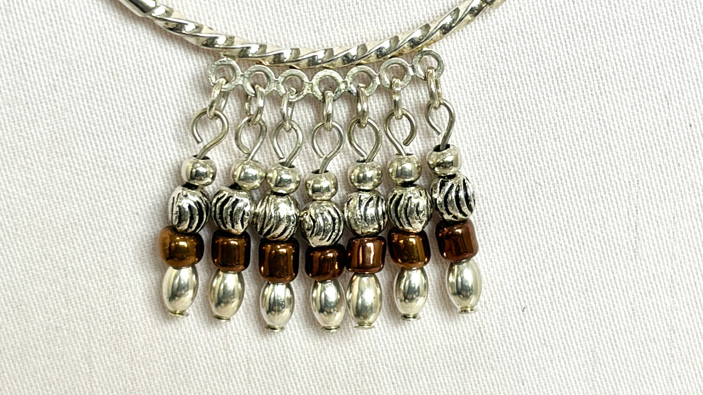 Boho Beaded Fringe Necklace | Silver & Brown