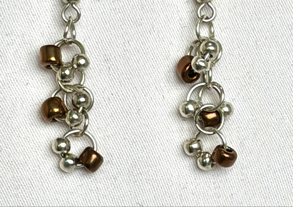 Silver & Bronze Chainmail Drop Earrings