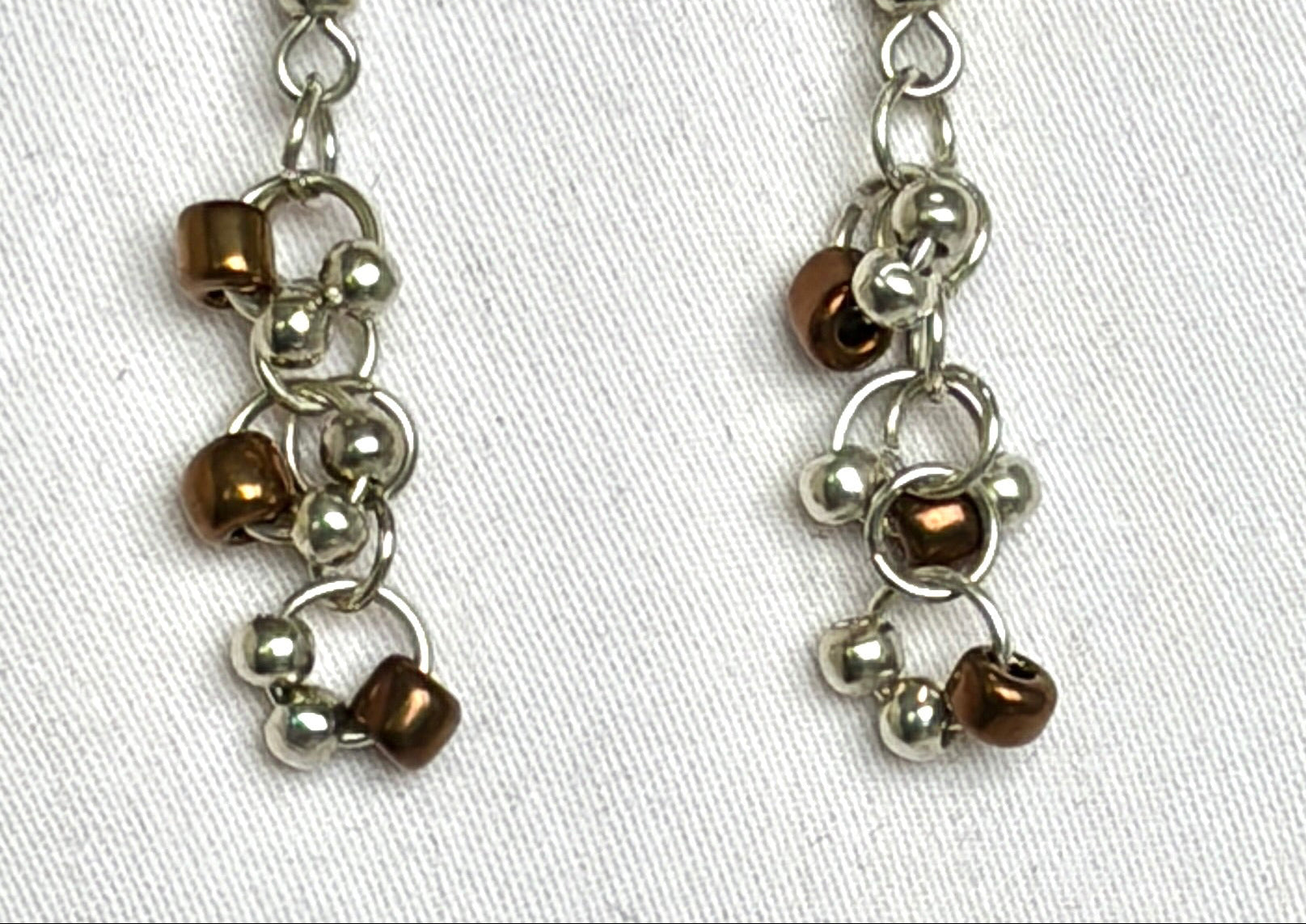 Silver & Bronze Chainmail Drop Earrings