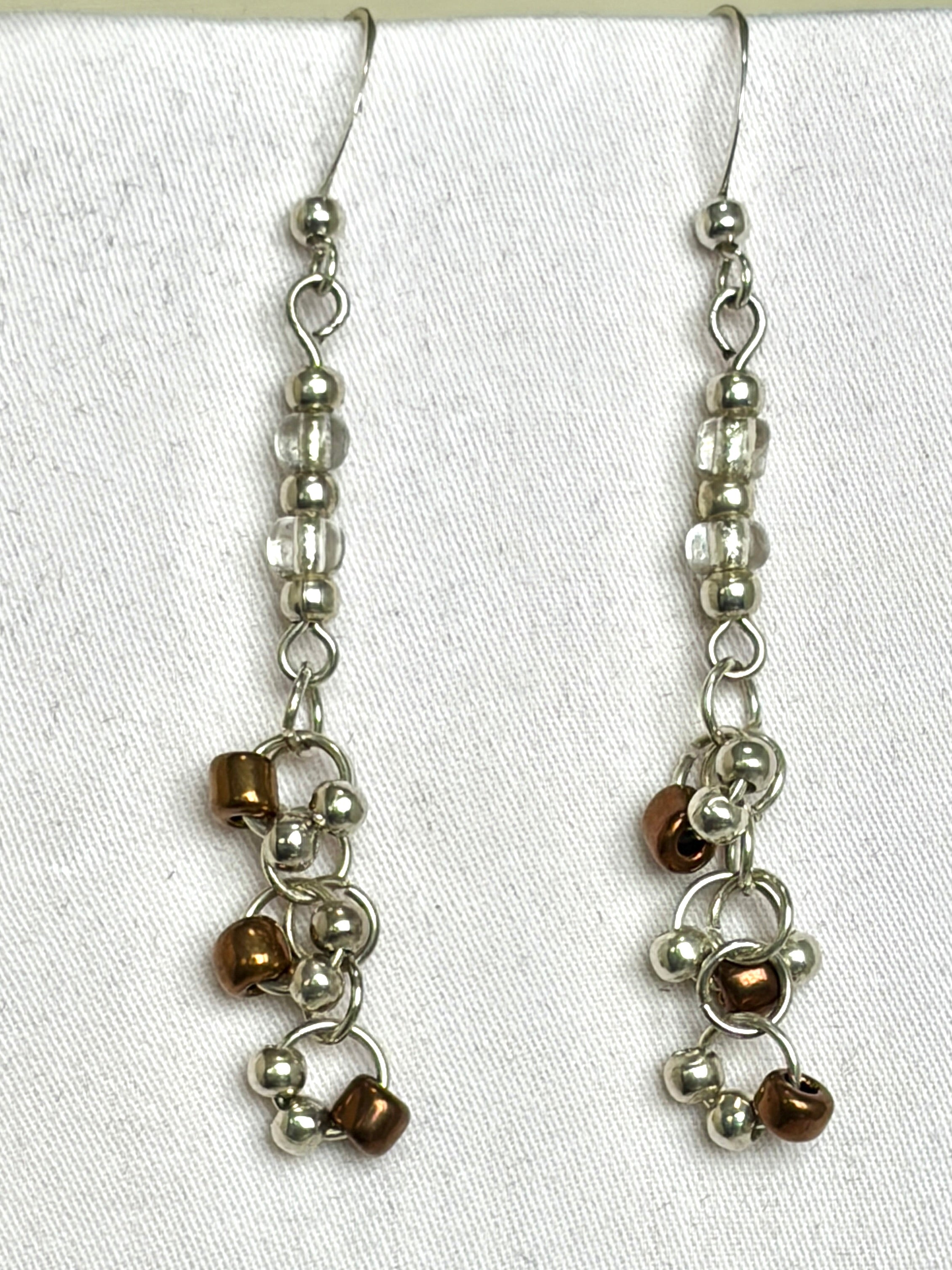 Silver & Bronze Chainmail Drop Earrings