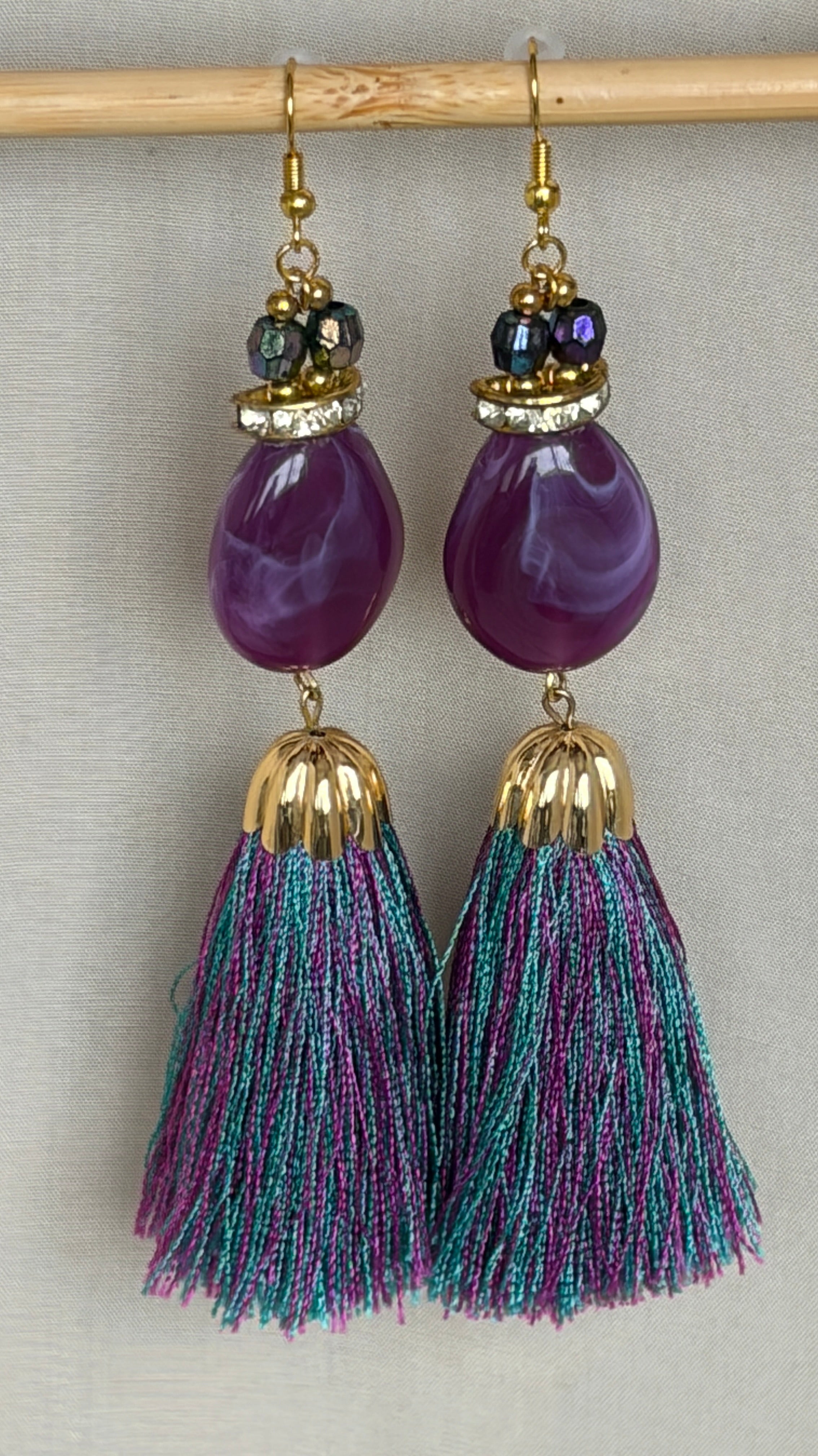 Purple Tassel Drop Earrings