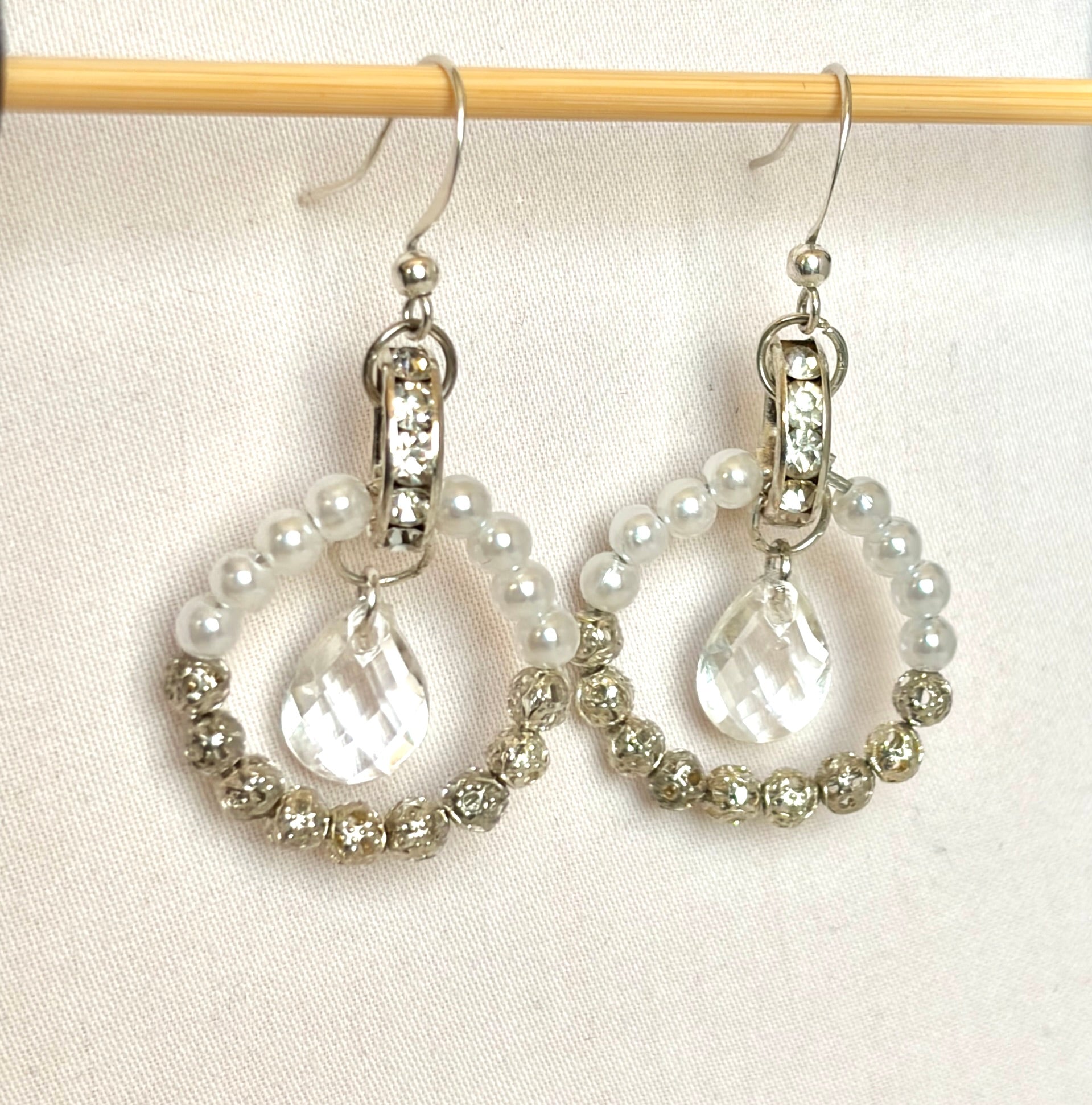 Pearl & Crystal Hoop Drop Earrings
