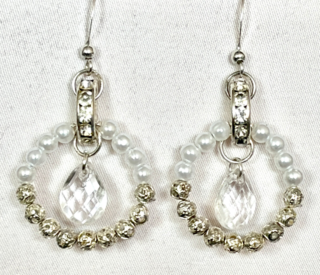 Pearl & Crystal Hoop Drop Earrings