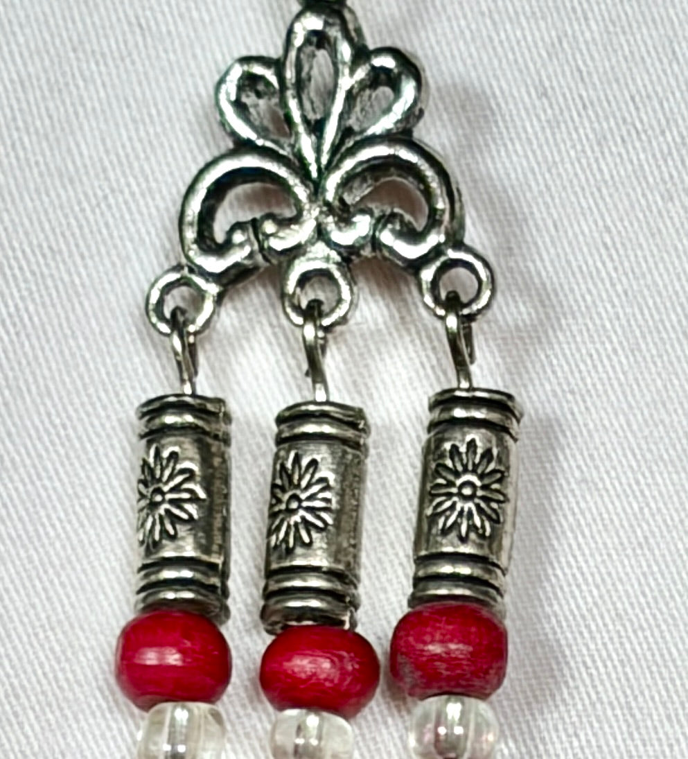 Red & Silver Chandelier Drop Earrings