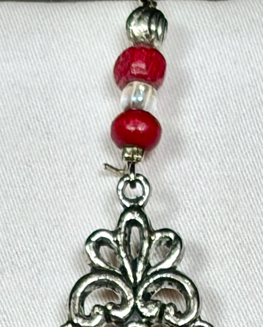 Red & Silver Chandelier Drop Earrings
