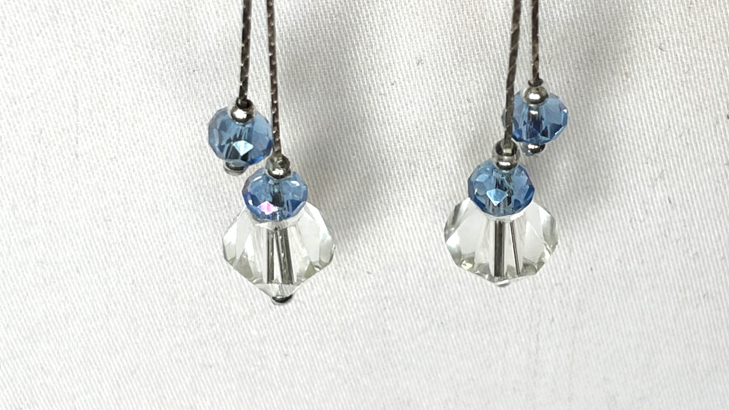 Sunburst Silver Bar & Crystal Drop Earrings