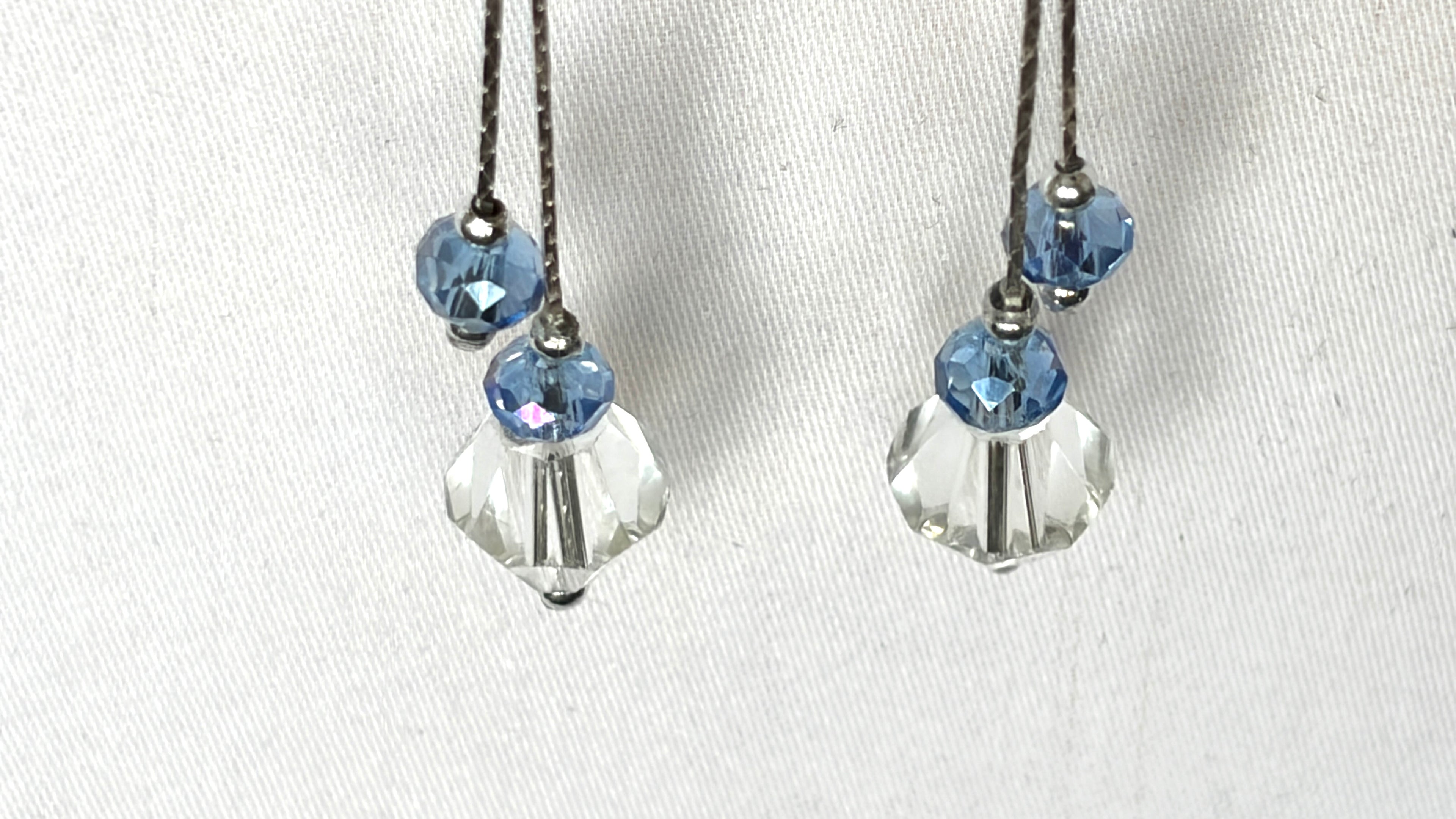 Sunburst Silver Bar & Crystal Drop Earrings