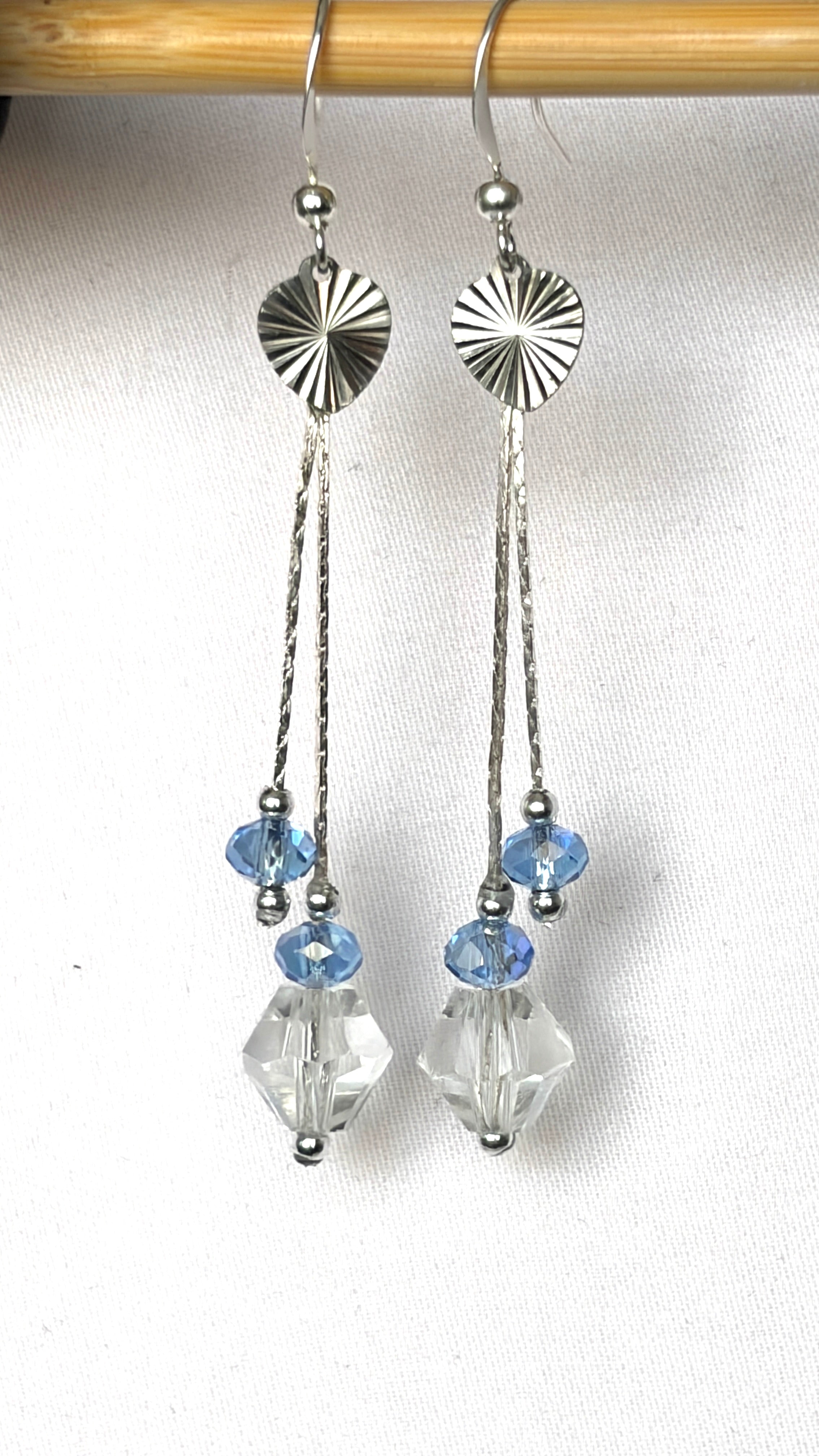 Sunburst Silver Bar & Crystal Drop Earrings