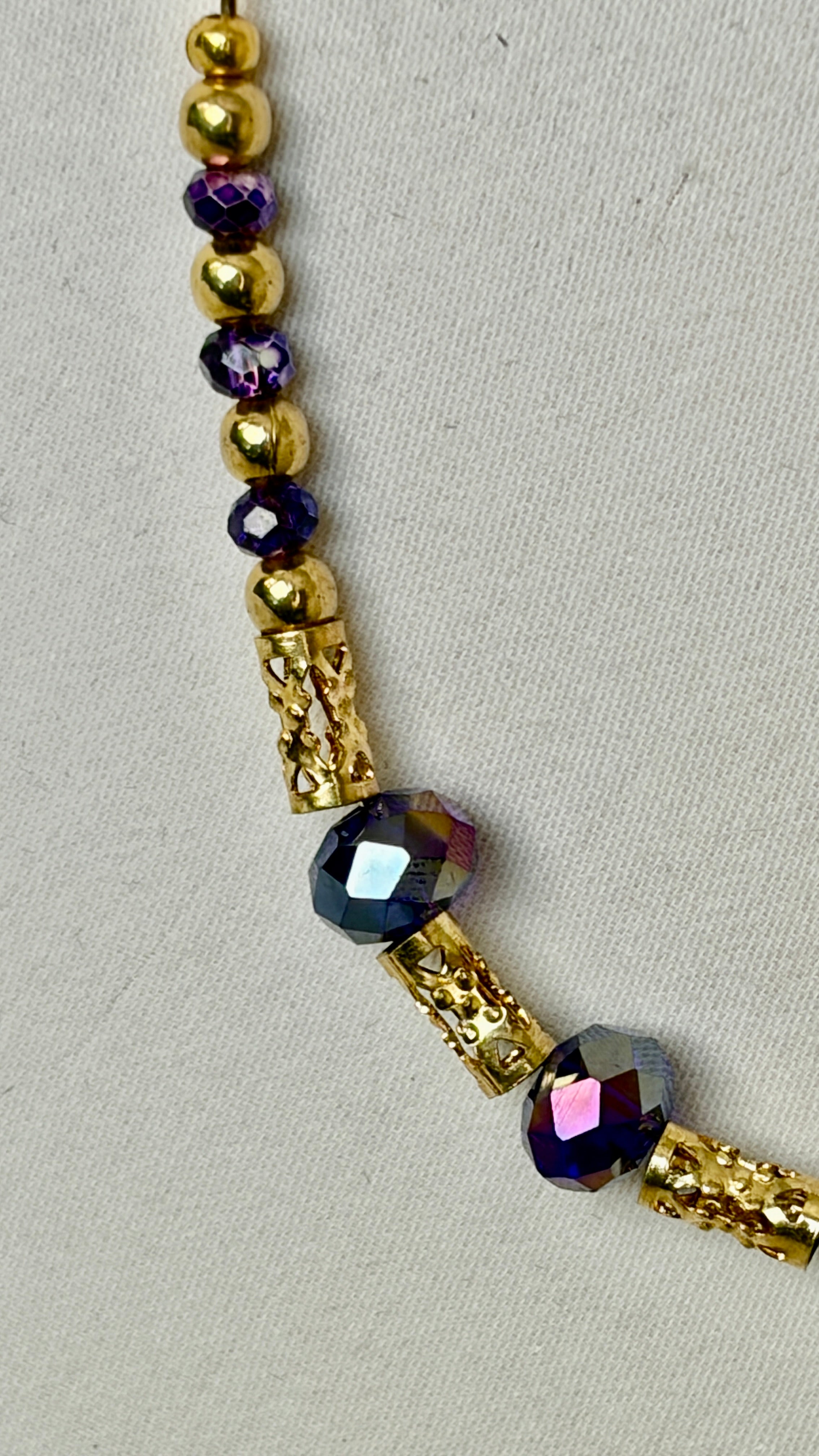 Indigo Crystal & Gold Filigree Tube Beaded Necklace