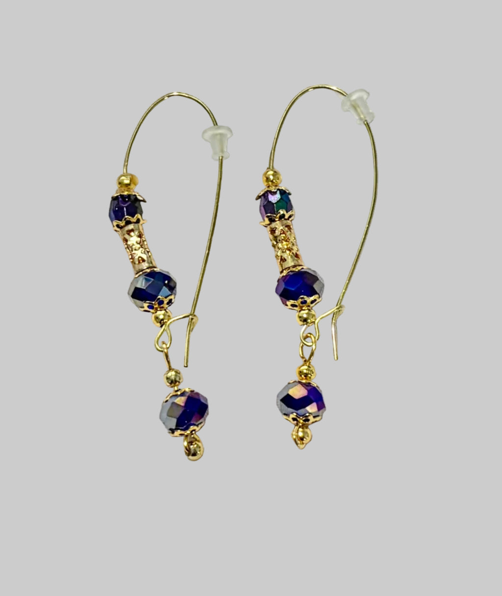 Indigo Crystal & Gold Drop Earrings
