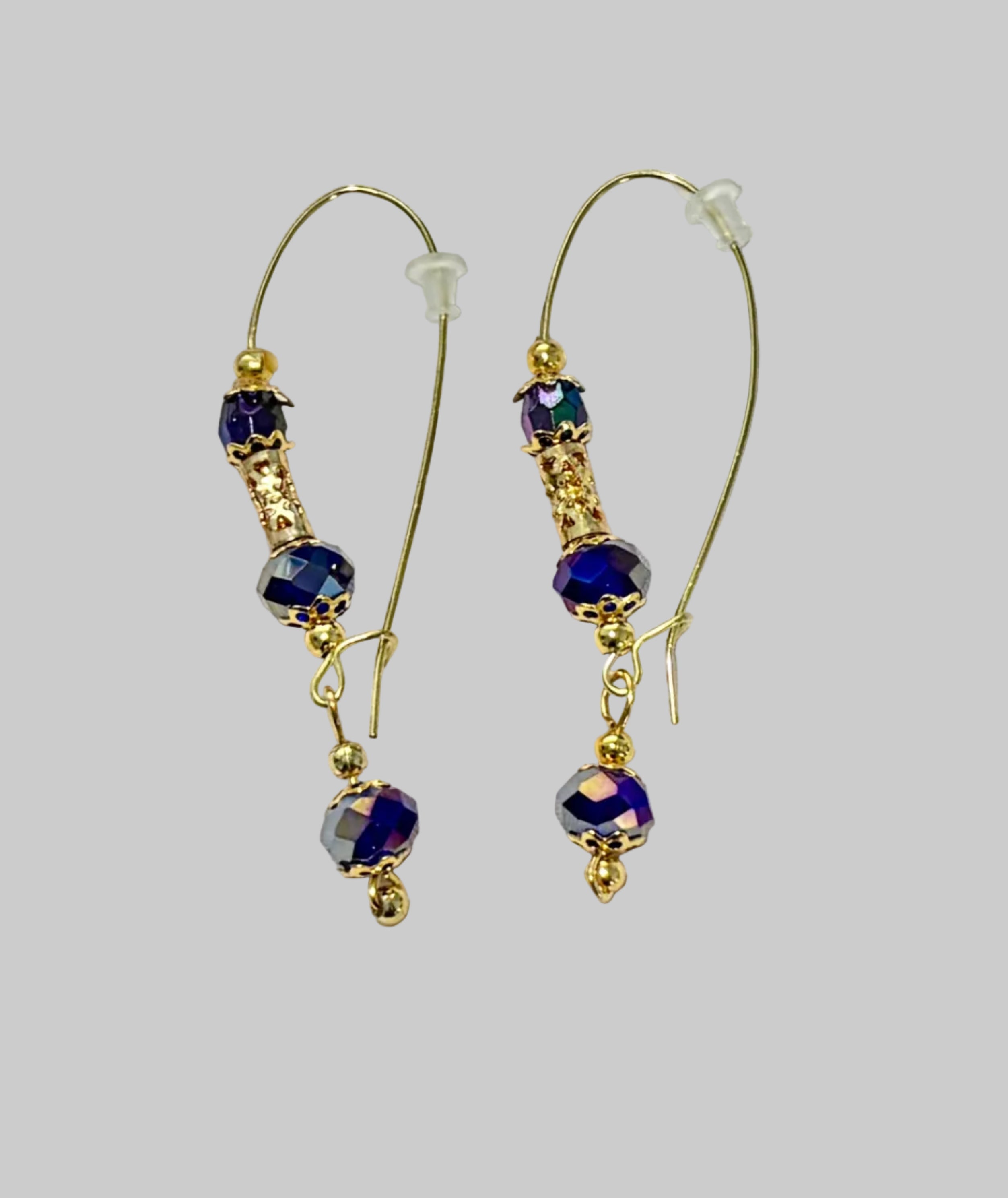 Indigo Crystal & Gold Drop Earrings
