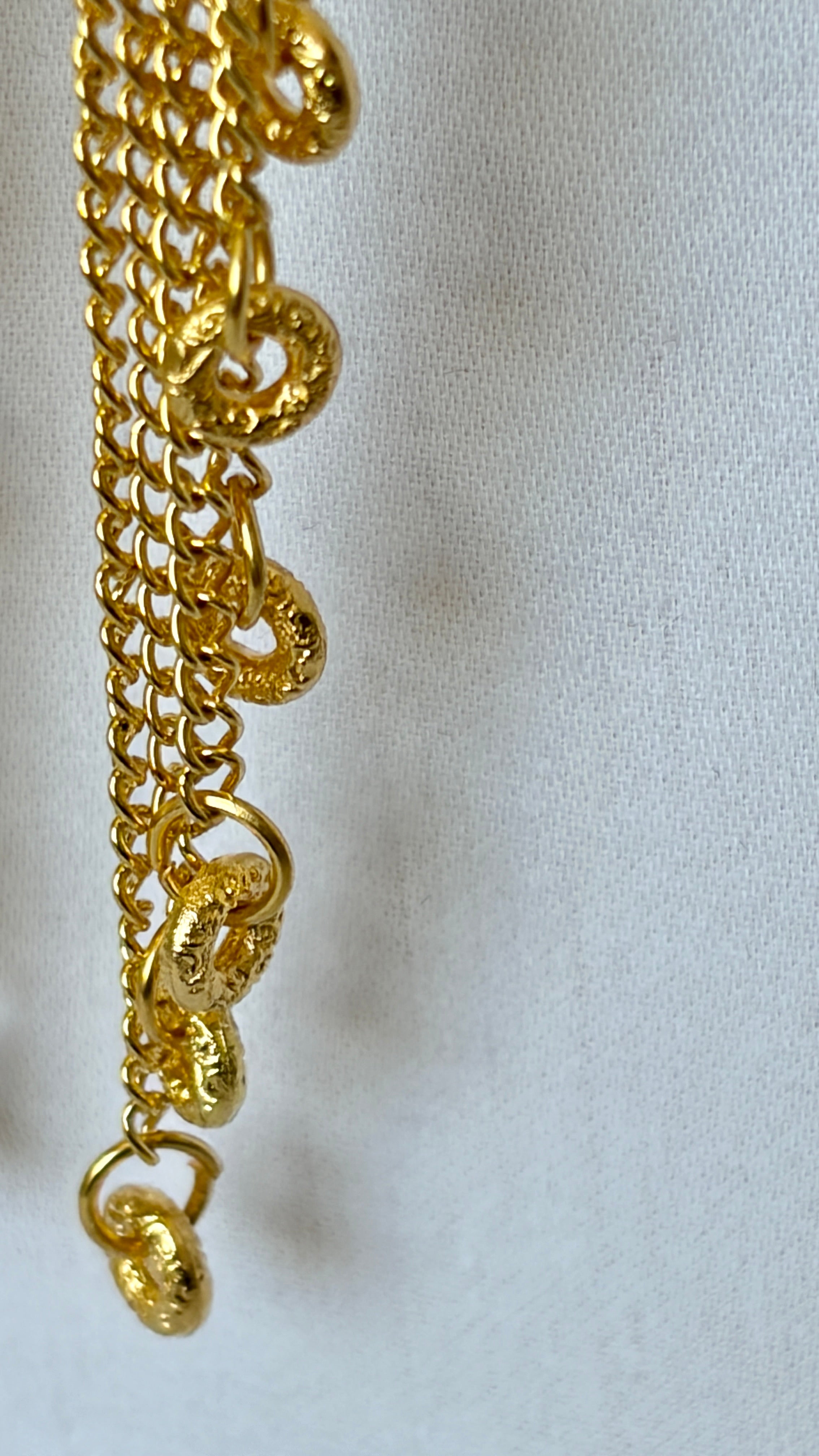 Gold Multi-Chain Tassel Drop Earrings with Coiled Ring Charms